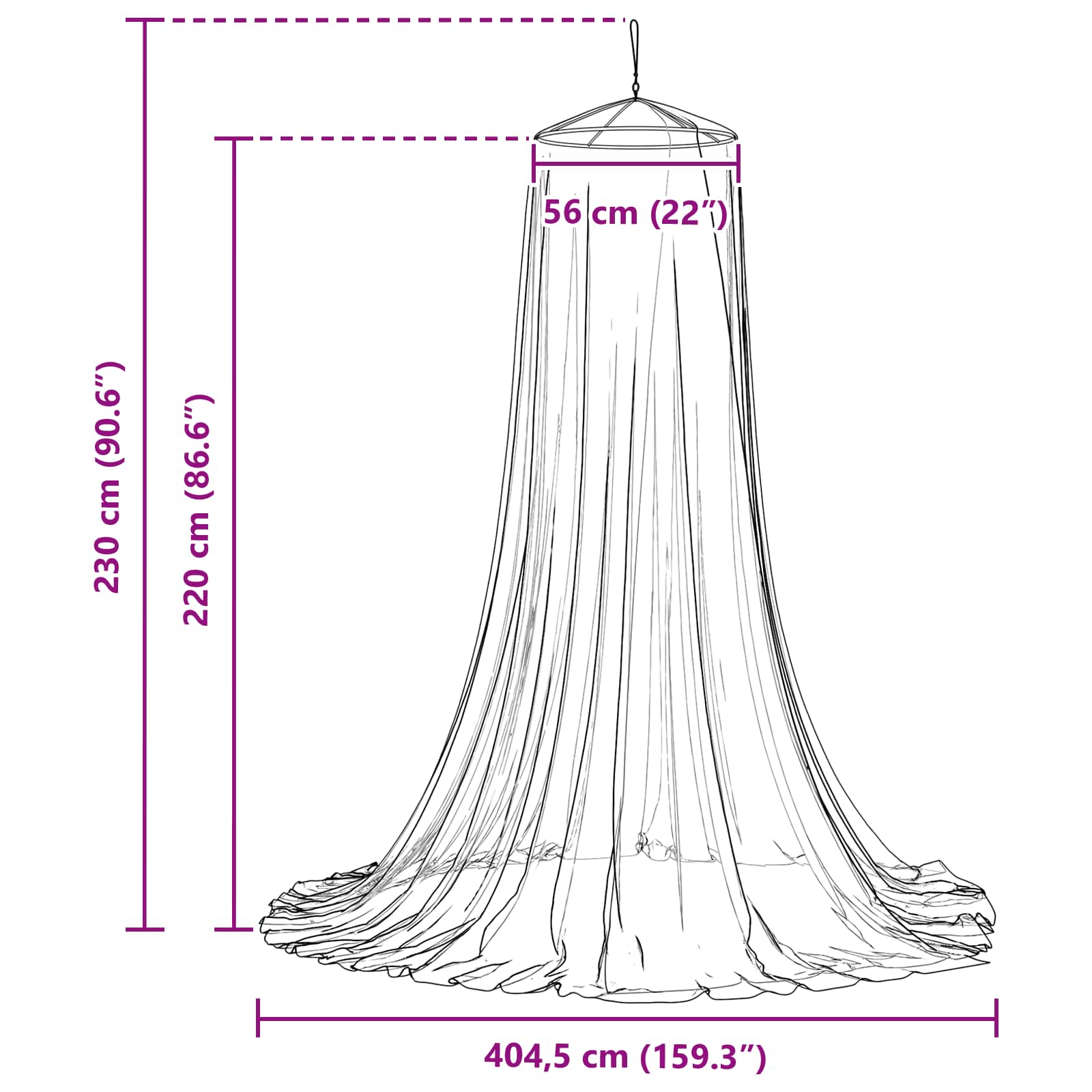 Mreža za komarce za krevet 3 pcs 156 mesh Crna Ø56 x 220 cm