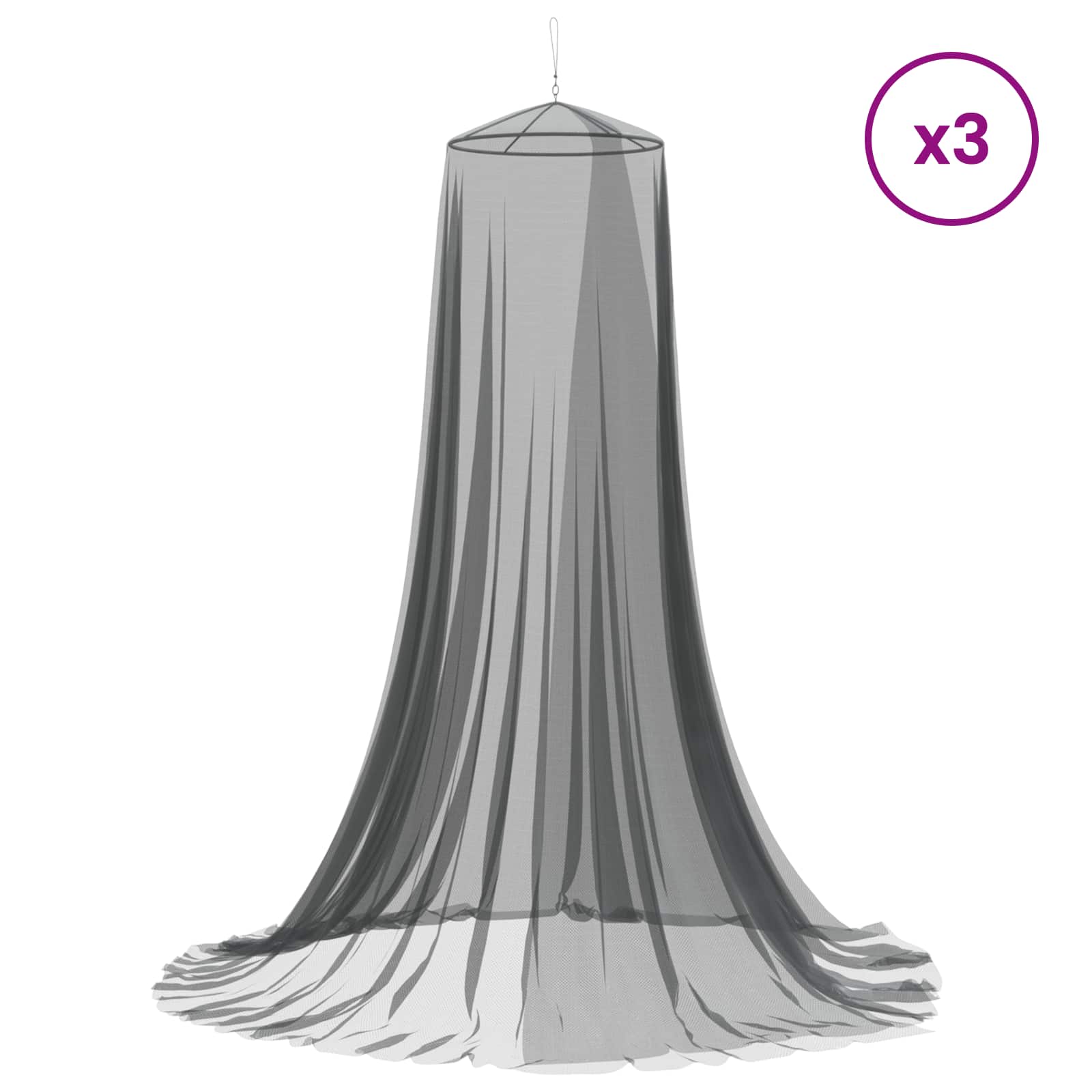 Mreža za komarce za krevet 3 pcs 156 mesh Crna Ø56 x 220 cm