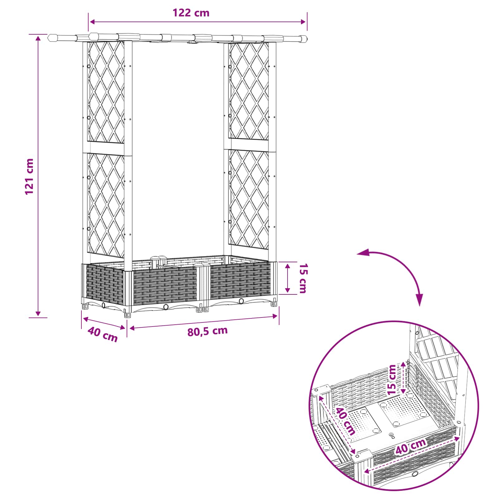 Povišeni krevet s mrežom i krovom Smeđa 122,5 x 40 x 123 cm PP