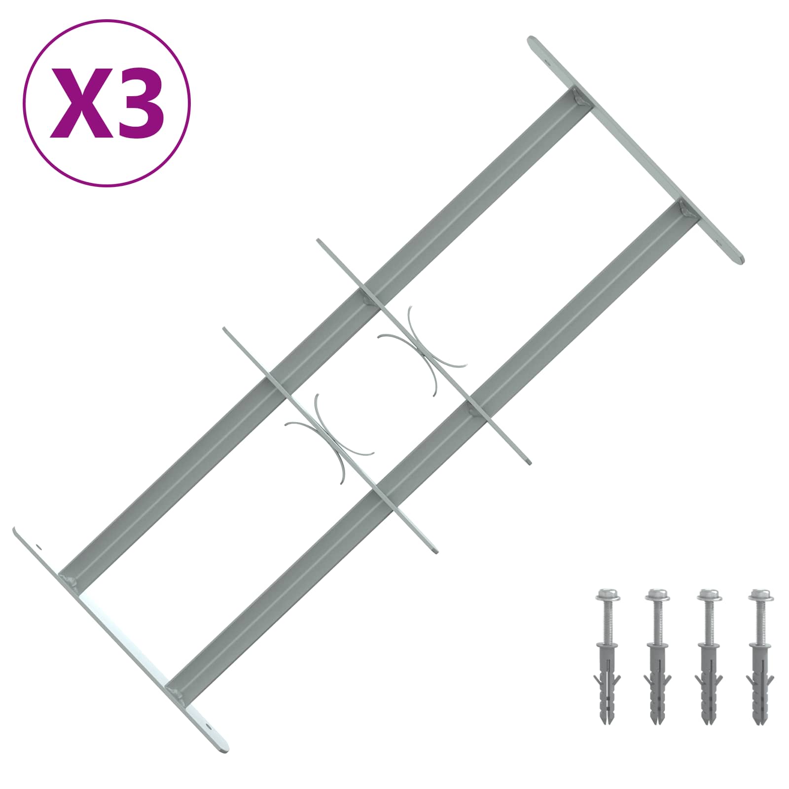 Rešetka za sigurnost prozora s 2 prekrižena nosača 3 pcs