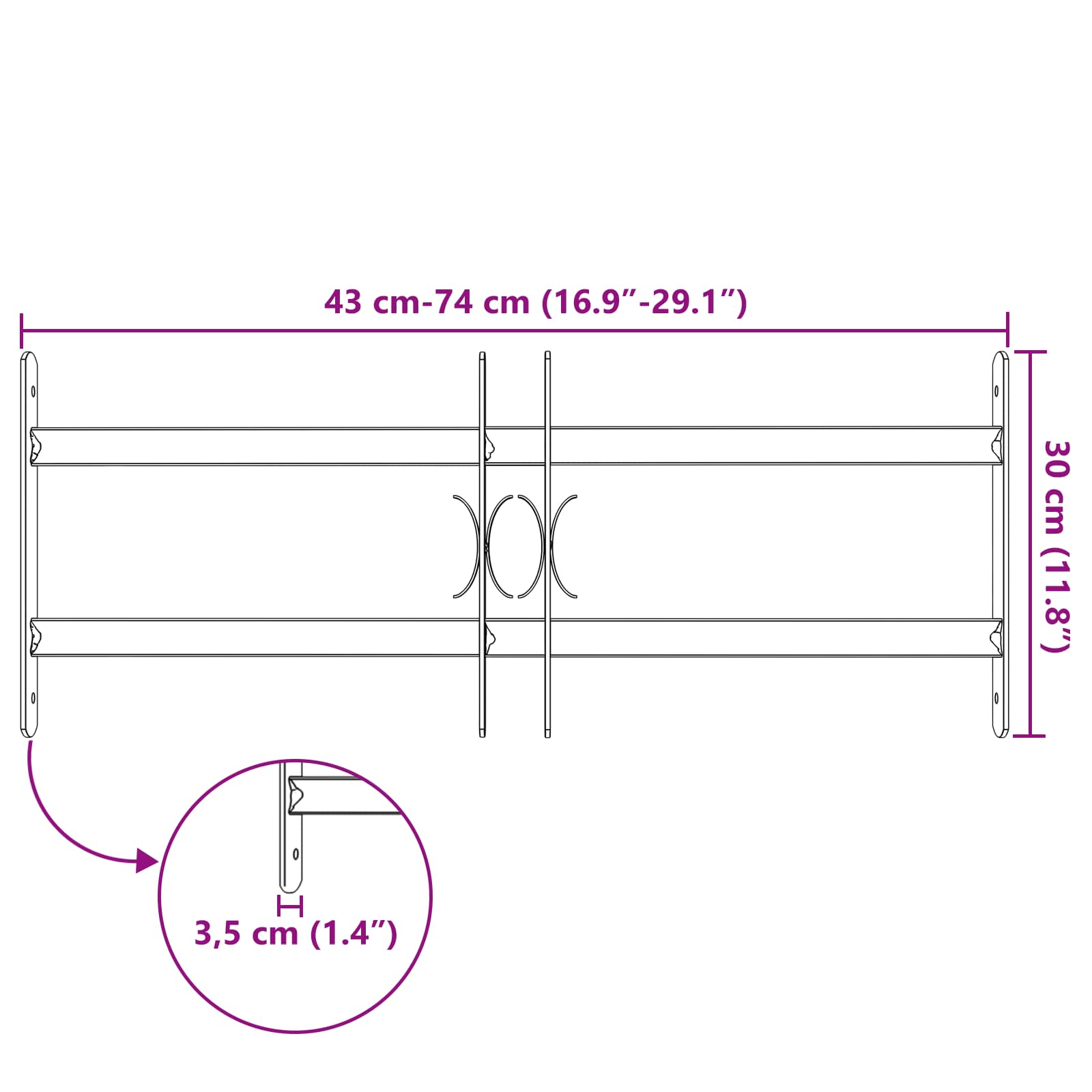 Rešetka za sigurnost prozora s 2 prekrižena nosača 3 pcs