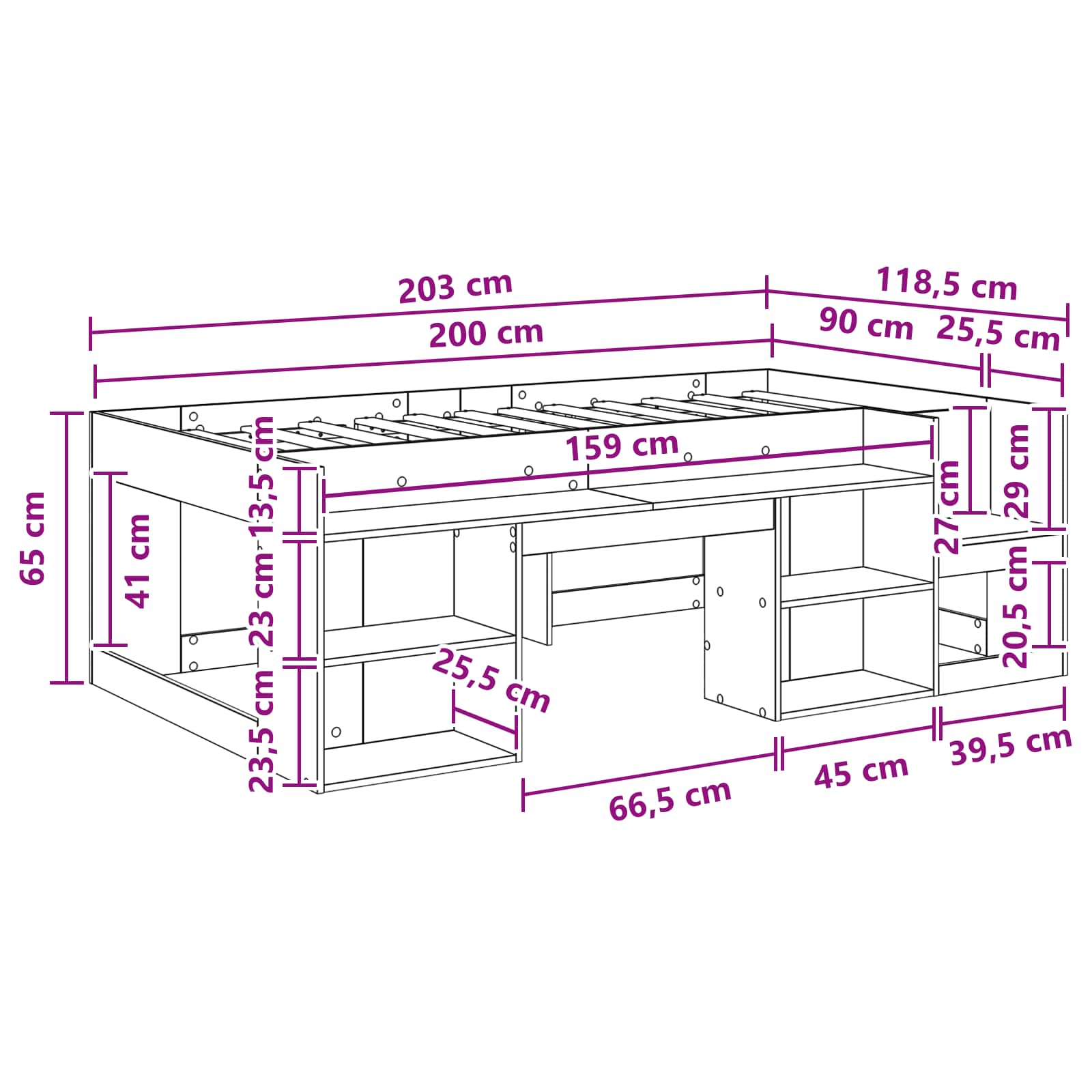 Krevet za djecu s ladicama Crni hrast 90 x 200 cm