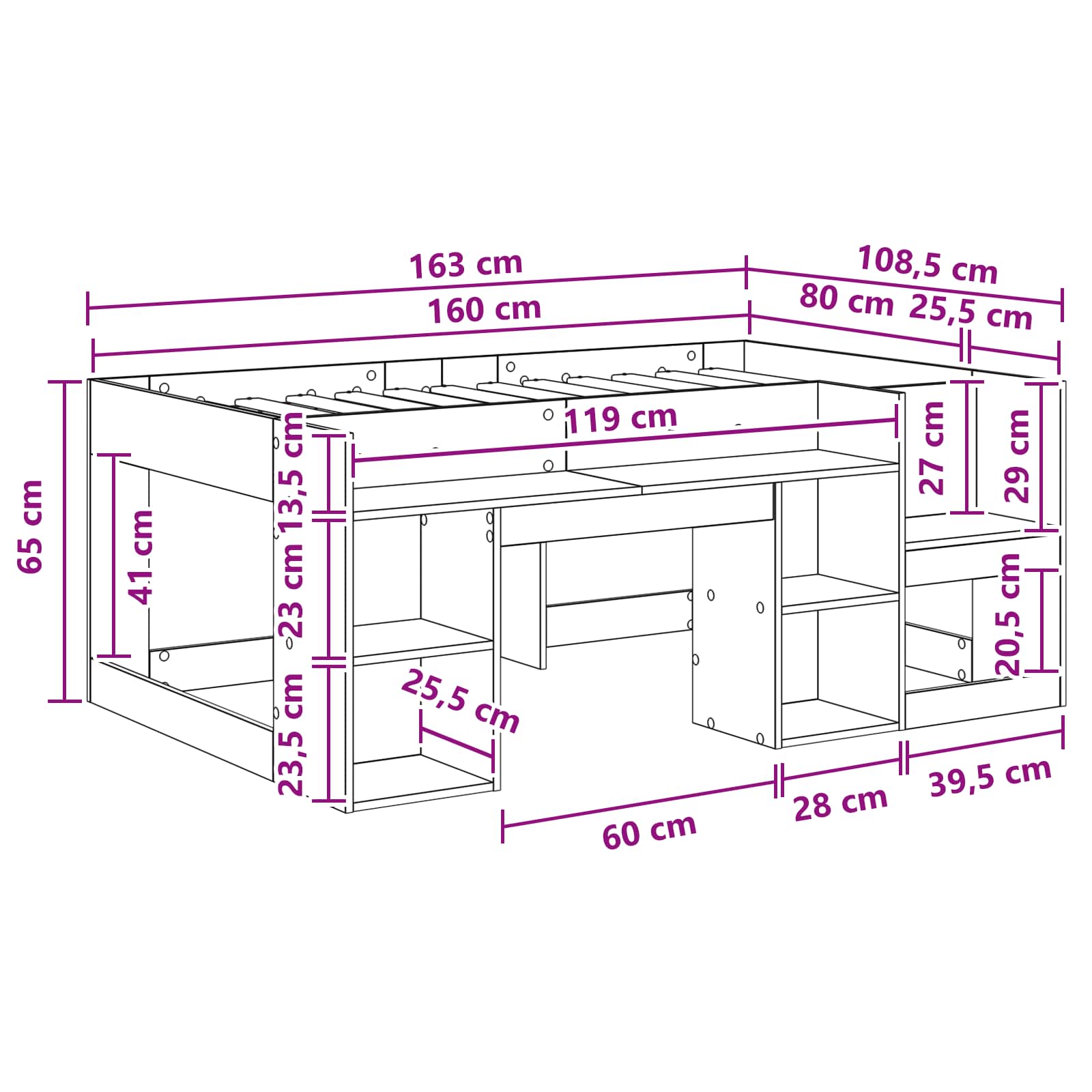 Krevet za djecu s ladicama Betonska siva 80 x 160 cm