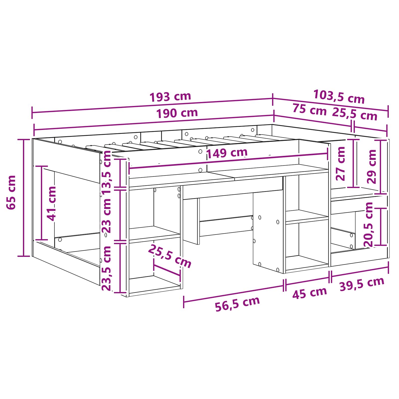 Krevet za djecu s ladicama Bijela 75 x 190 cm Konstruirano drvo