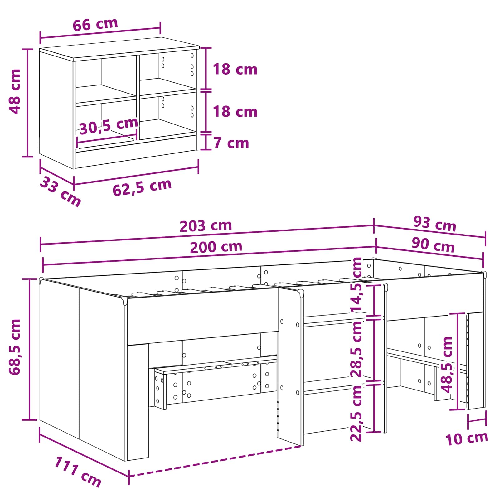 Loft krevet s ormarom s policom 3 pcs Bijela Konstruirano drvo