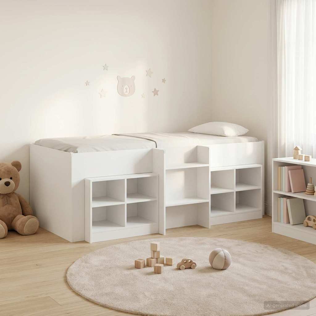 Loft krevet s ormarom s policom 3 pcs Bijela Konstruirano drvo