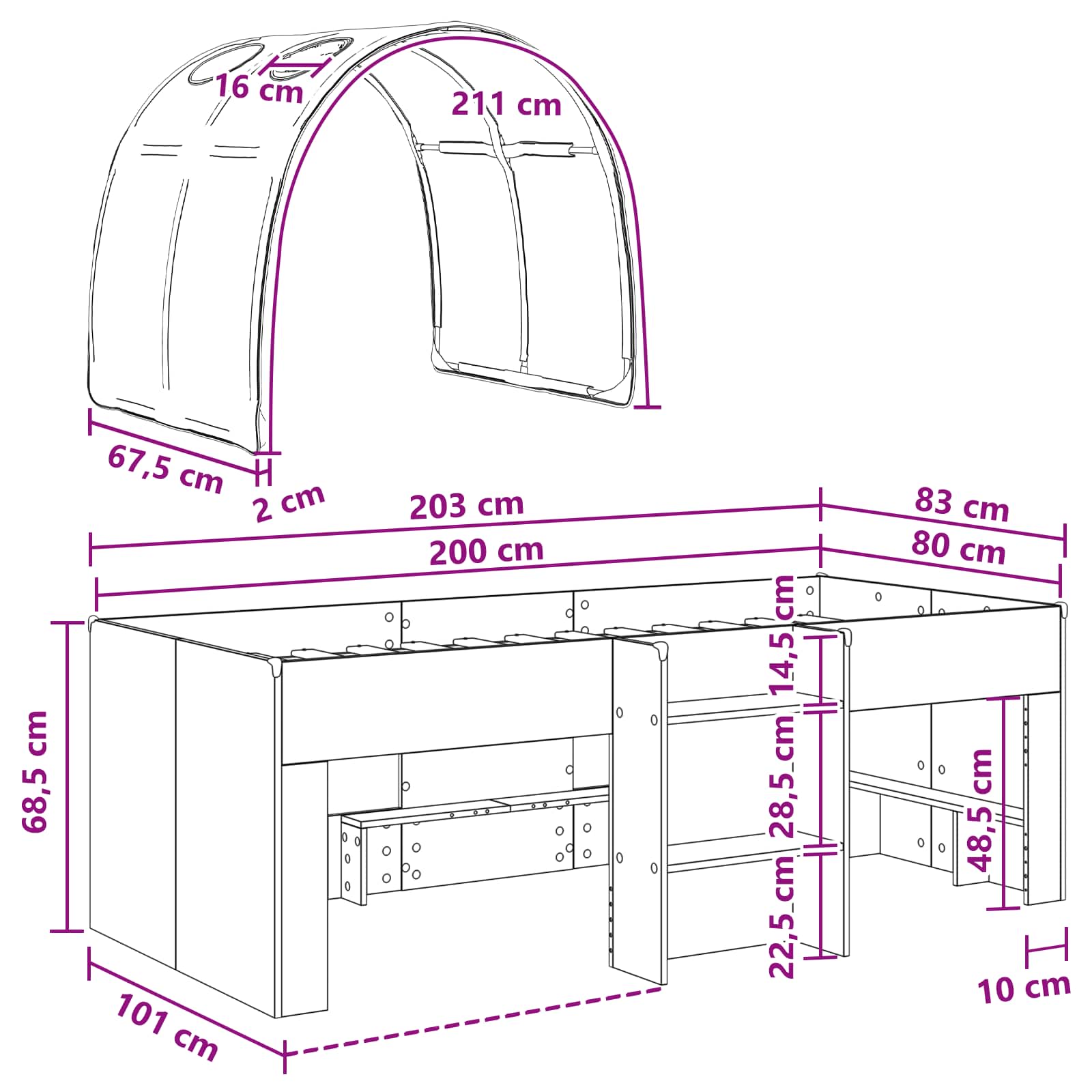 Krevet s Tunnels 4 pcs Bijela i plava Konstruirano drvo