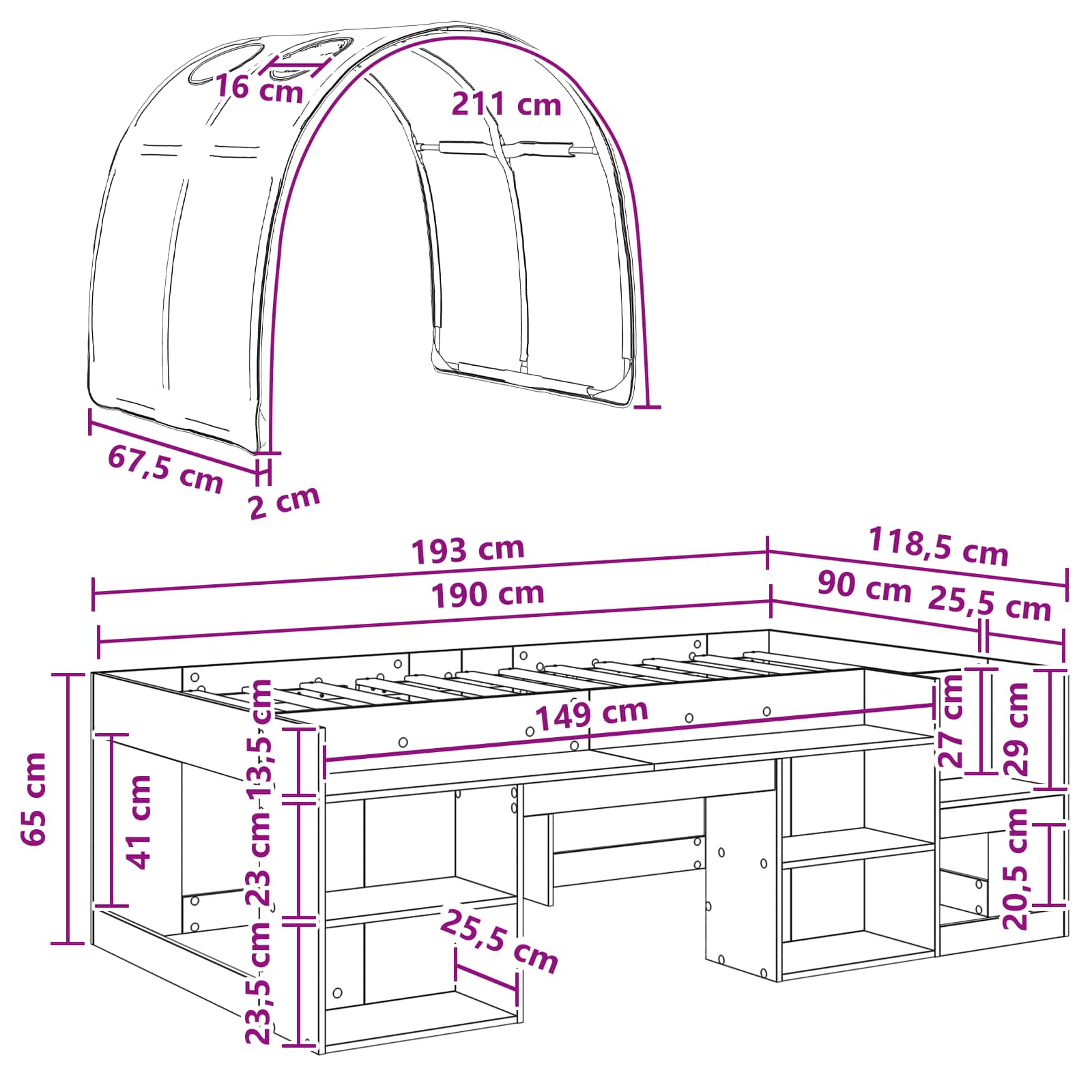 Krevet s tunelom 3 pcs Bijela i plava Konstruirano drvo