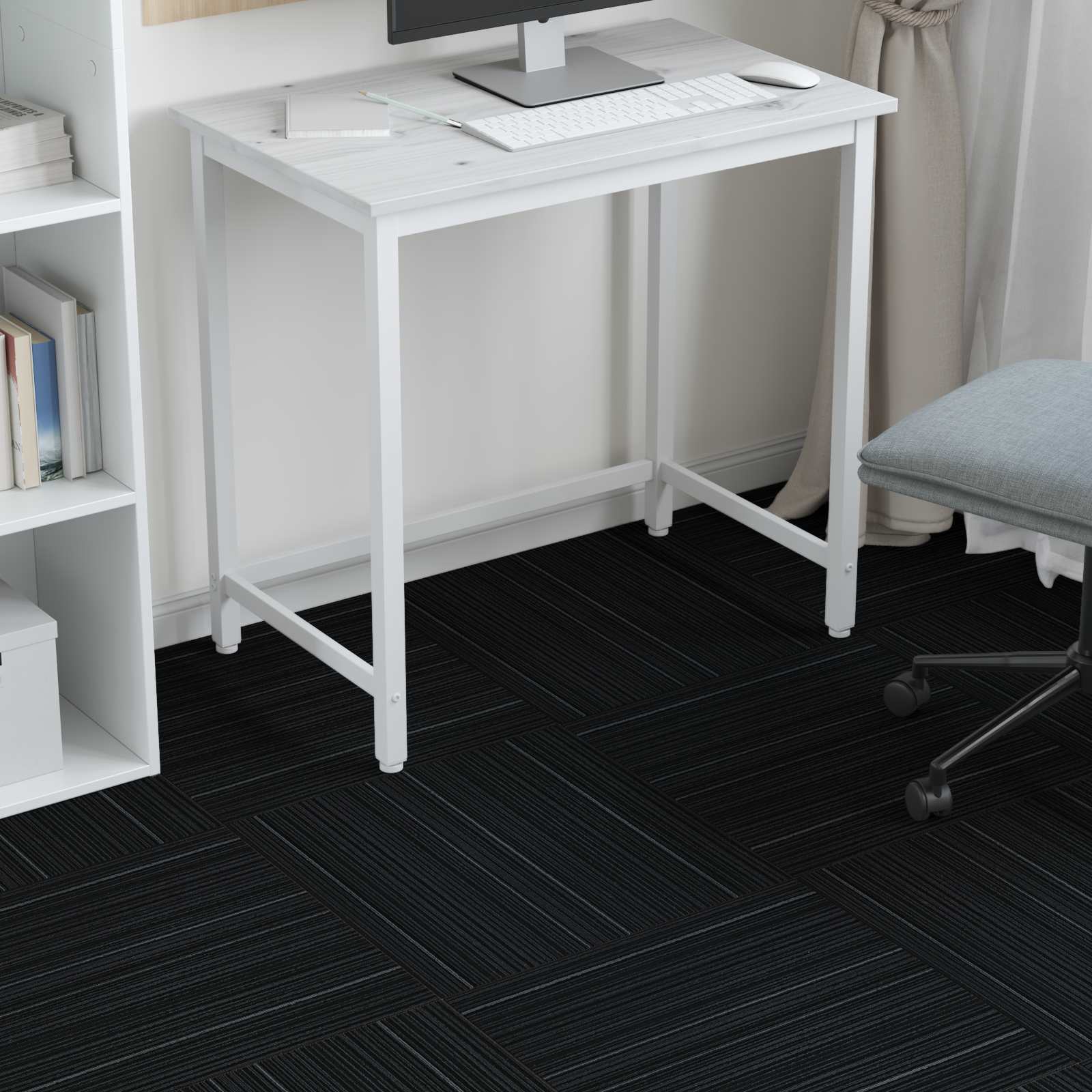 Tepih pločica Prugasta Tamnosiva 50 x 50 cm 4 pcs PP i bitumen