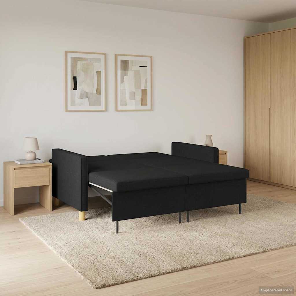 Krevet-sofa na razvlačenje Crna Tkanina