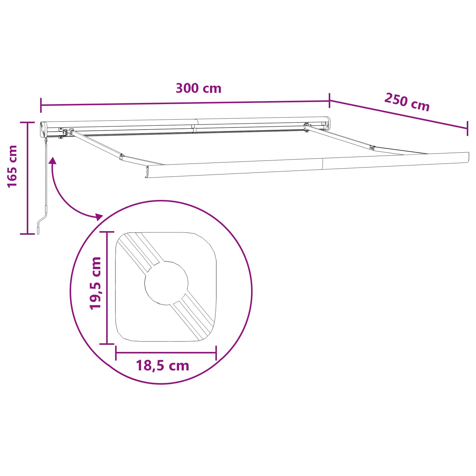 Povlačivi tende Svijetlo siva i bijela. 300 x 250 cm