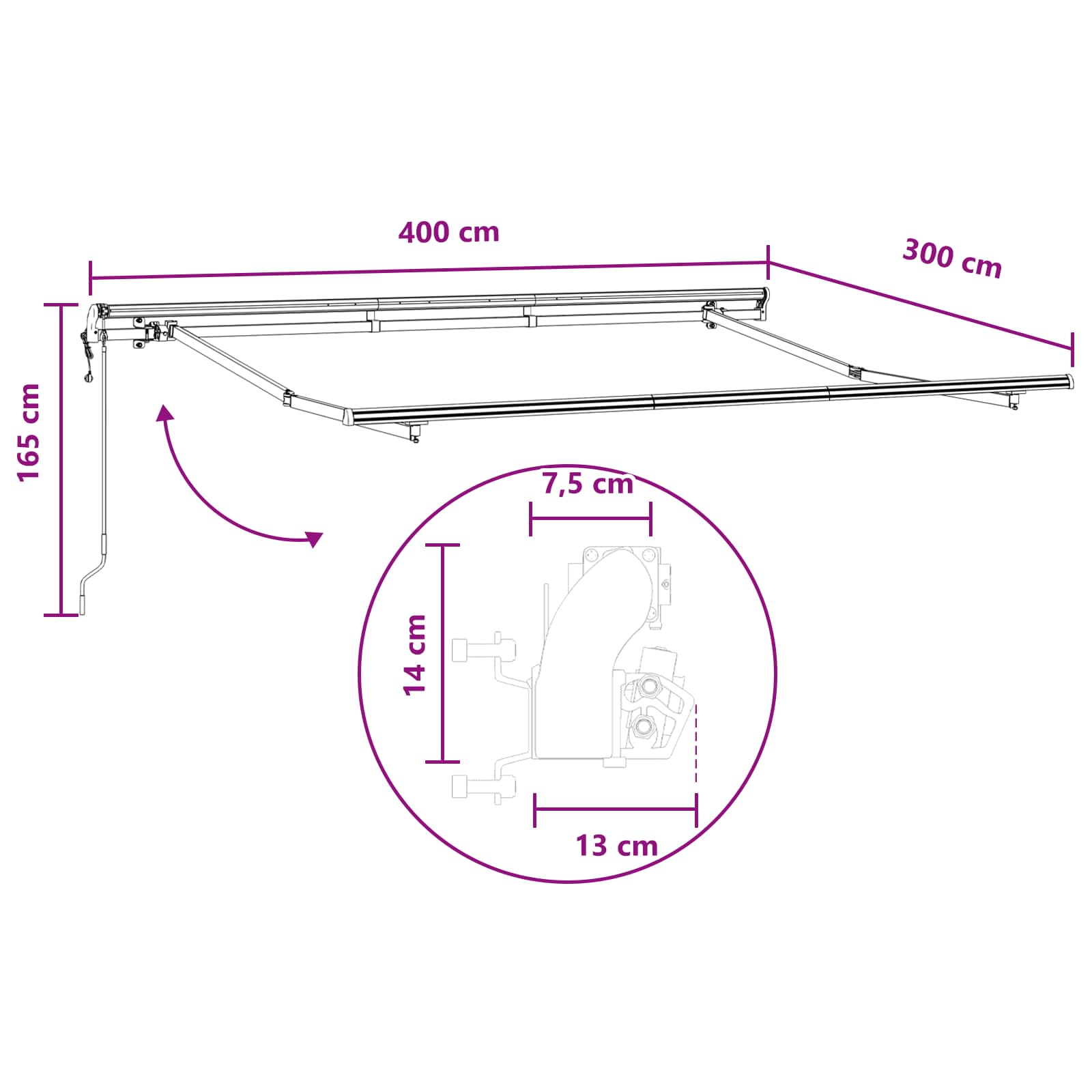 Povlačivi tende Svijetlo siva i bijela. 4 × 3 m