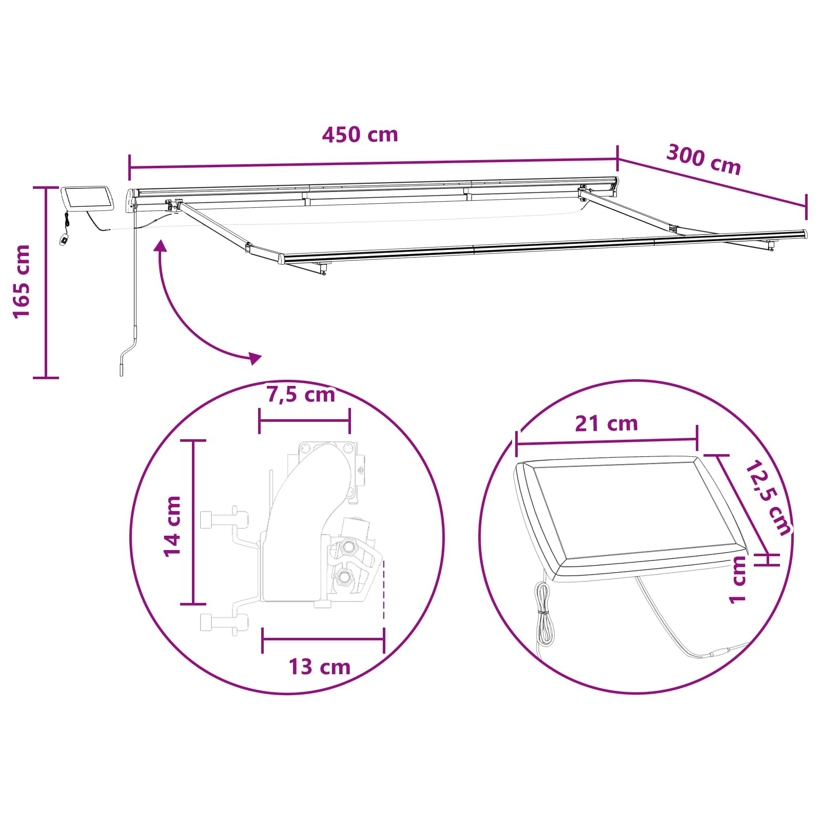 Povlačivi tende Sivosmeđa 450 × 300 cm Tkanina i Aluminij