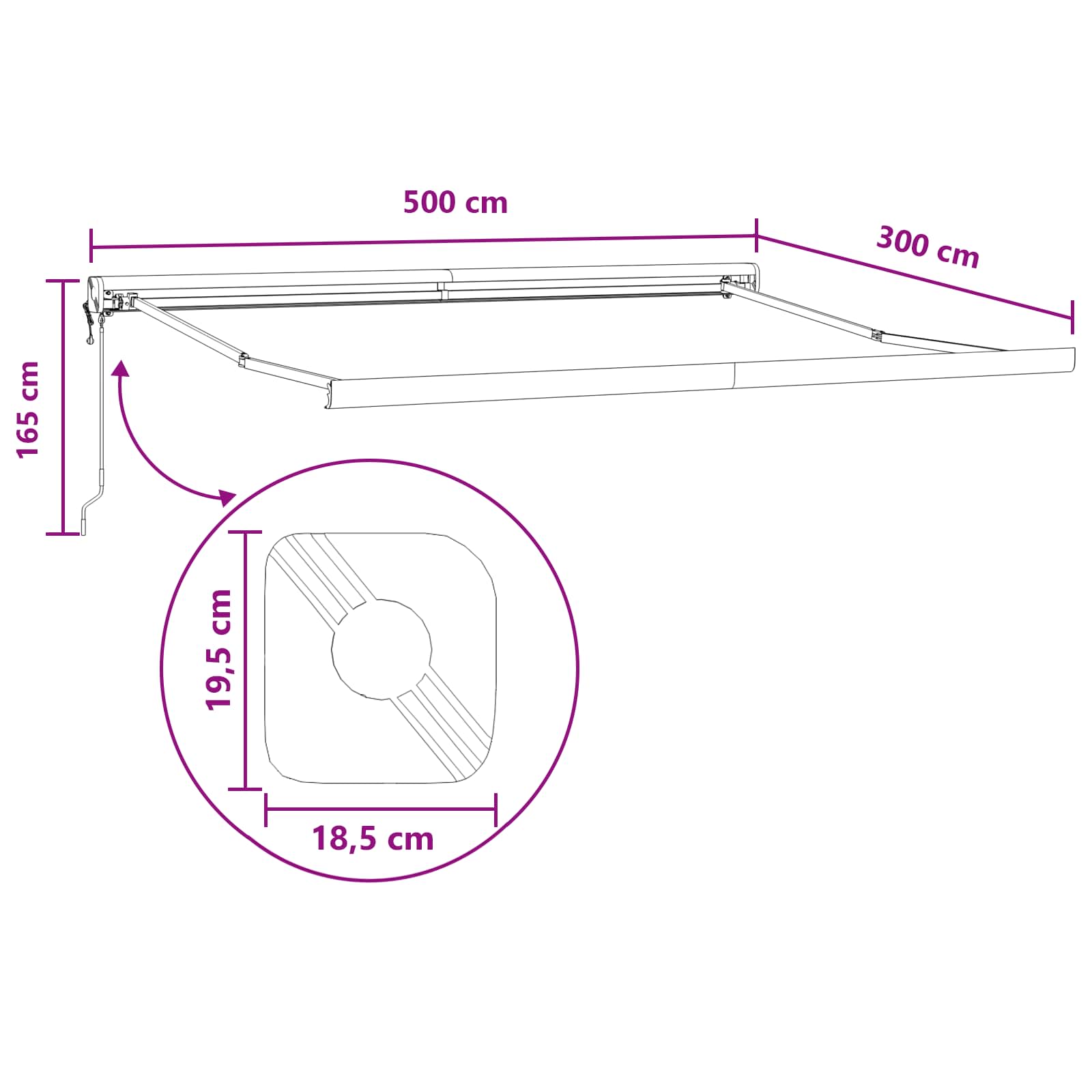 Povlačivi tende Svijetlo siva i bijela. 500 × 300 cm