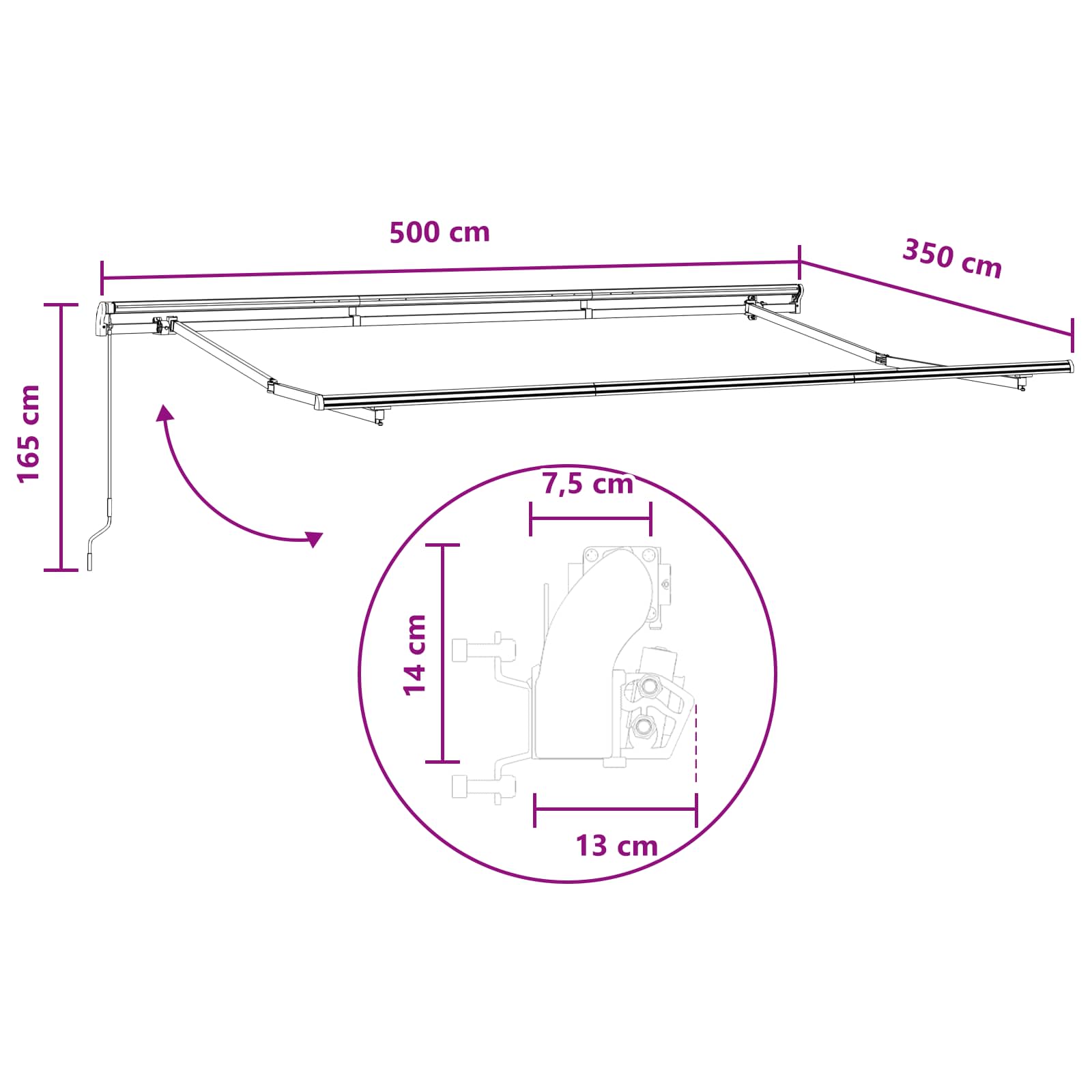 Povlačivi tende Sivosmeđa 500 × 350 cm Poliester i aluminij