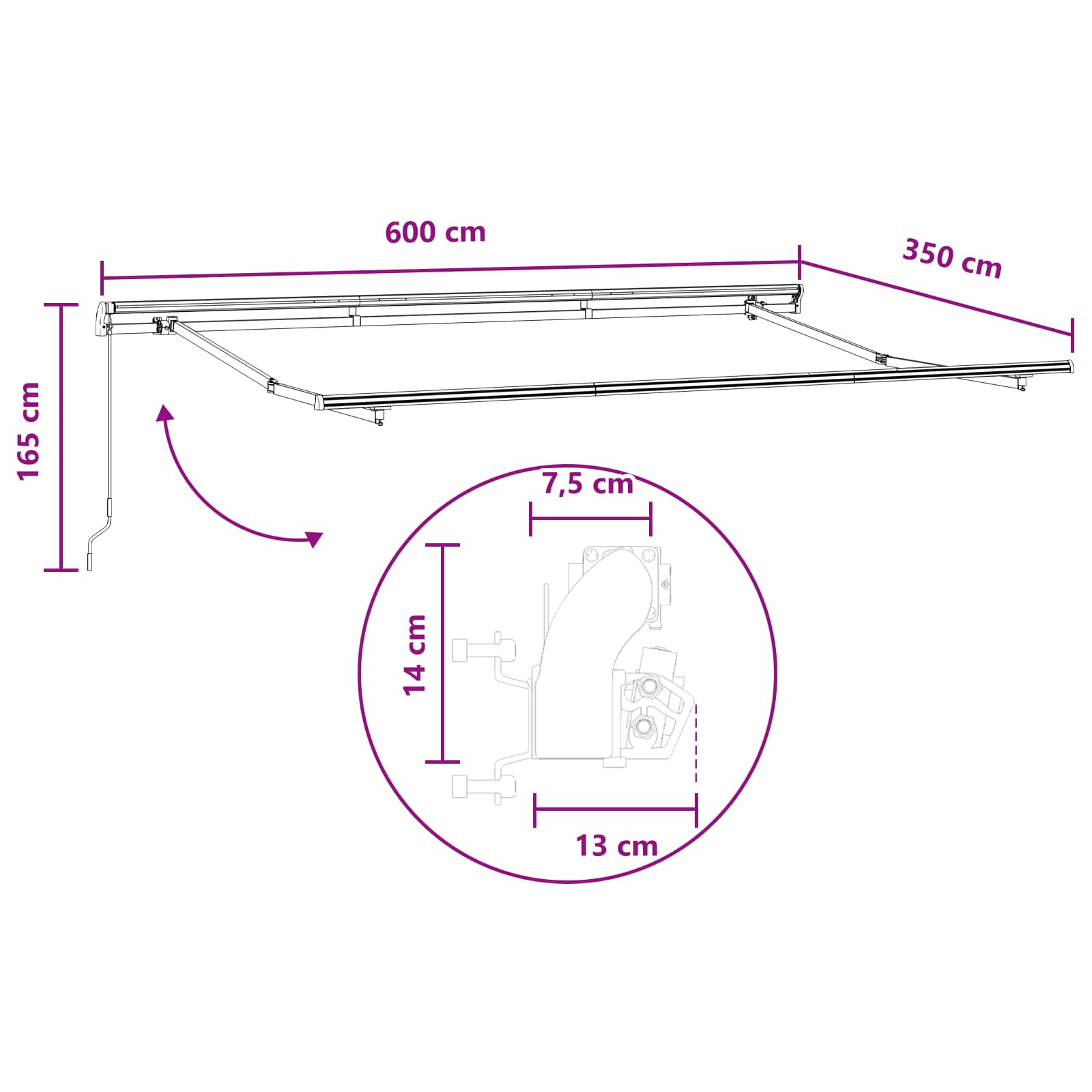 Povlačivi tende Pijesak 600 × 350 cm Poliester i aluminij