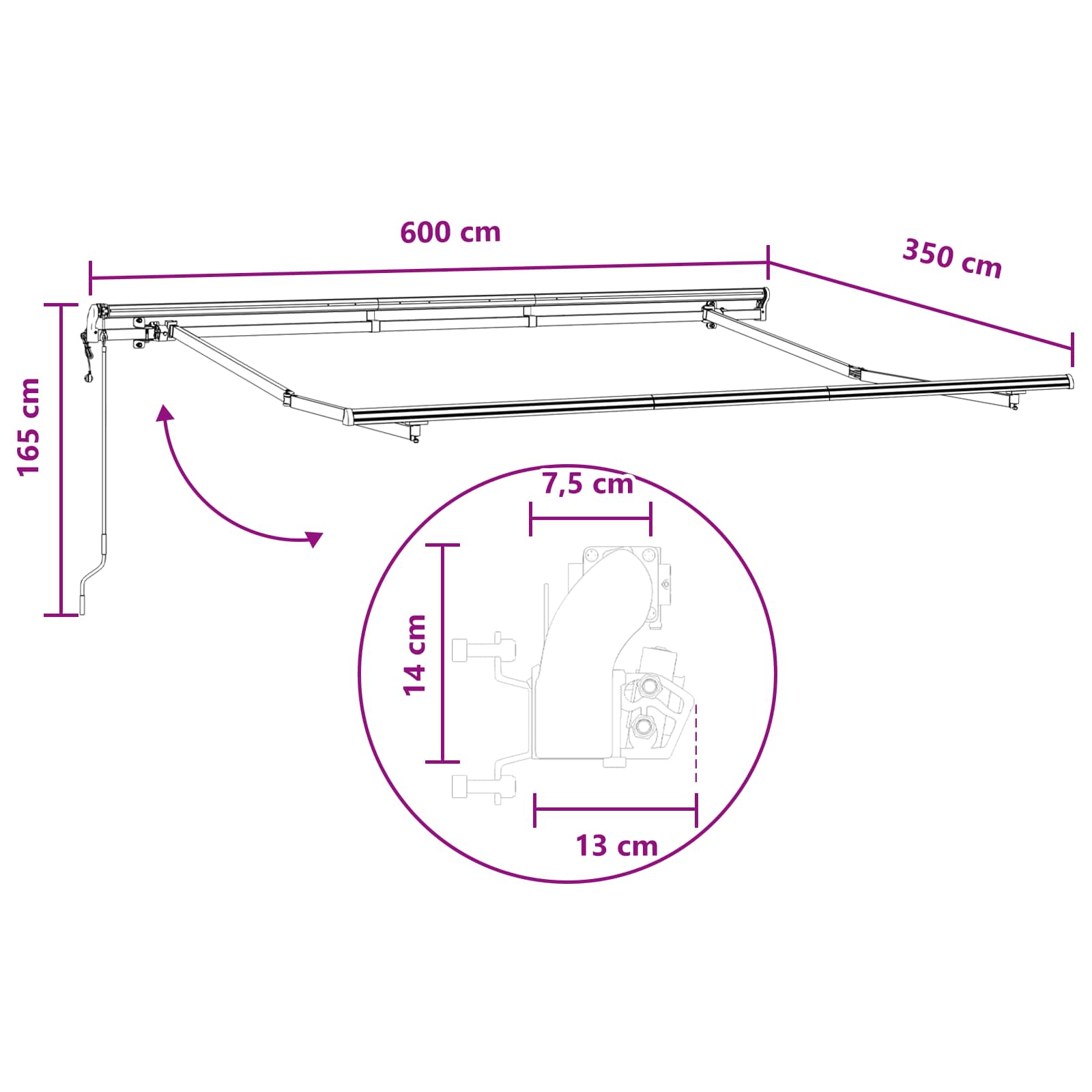 Povlačivi tende Sivosmeđa 600 × 350 cm Tkanina i Aluminij