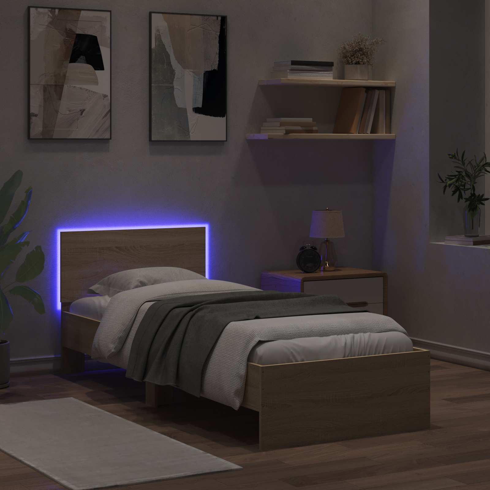 Krevetna konstrukcija s LED svjetlom Hrast sonoma 80 x 200 cm