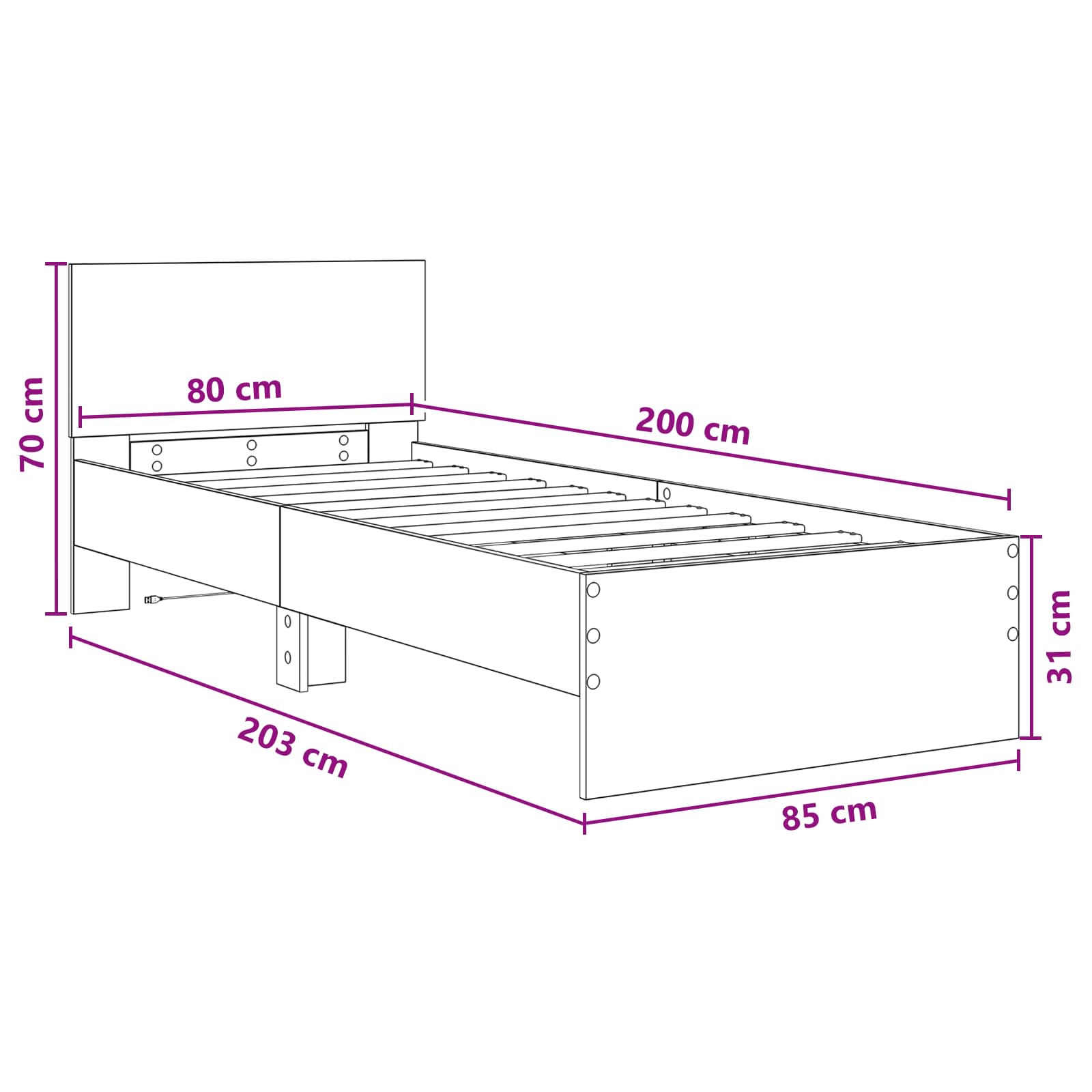 Krevetna konstrukcija s LED svjetlom Dimljeni hrast 80 x 200 cm