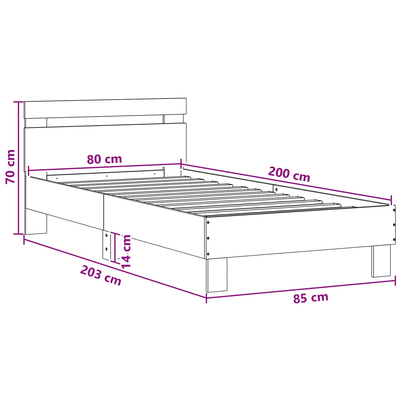 Krevetna konstrukcija s LED svjetlom Betonska siva 80 x 200 cm