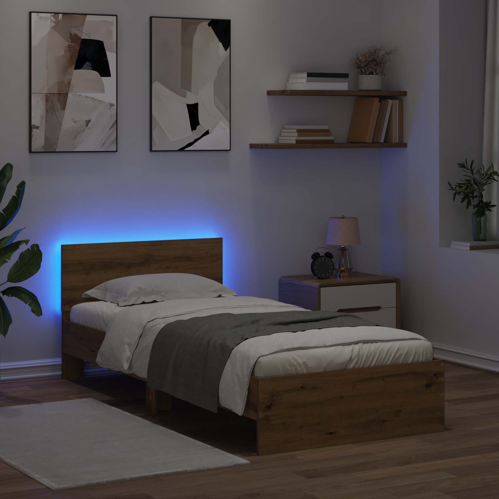 Krevetna konstrukcija s LED svjetlom Hrast artisan 80 x 200 cm