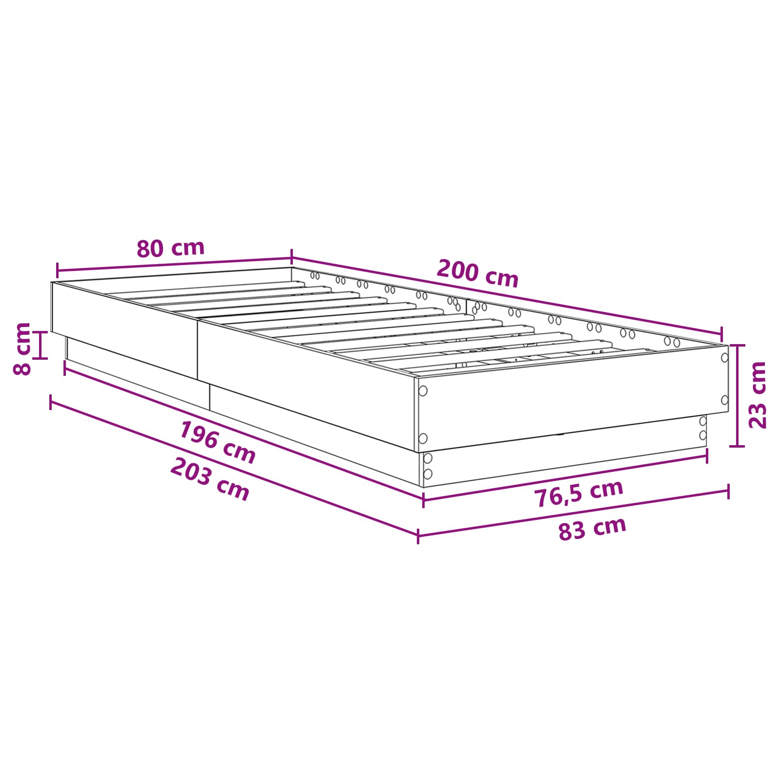 Krevetna konstrukcija s LED svjetlom Crni hrast 80 x 200 cm