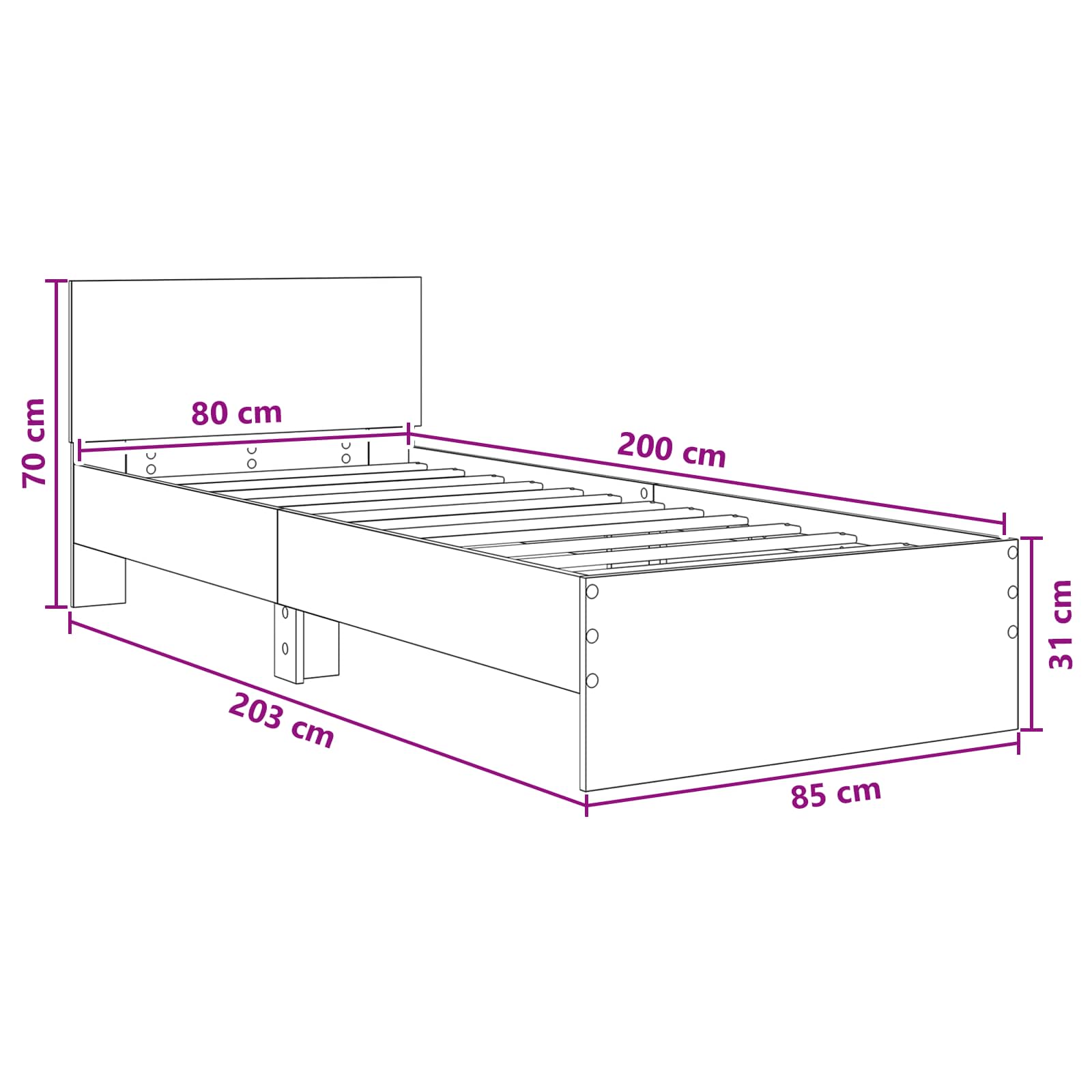 Okvir kreveta s uzglavljem Dimljeni hrast 80 x 200 cm