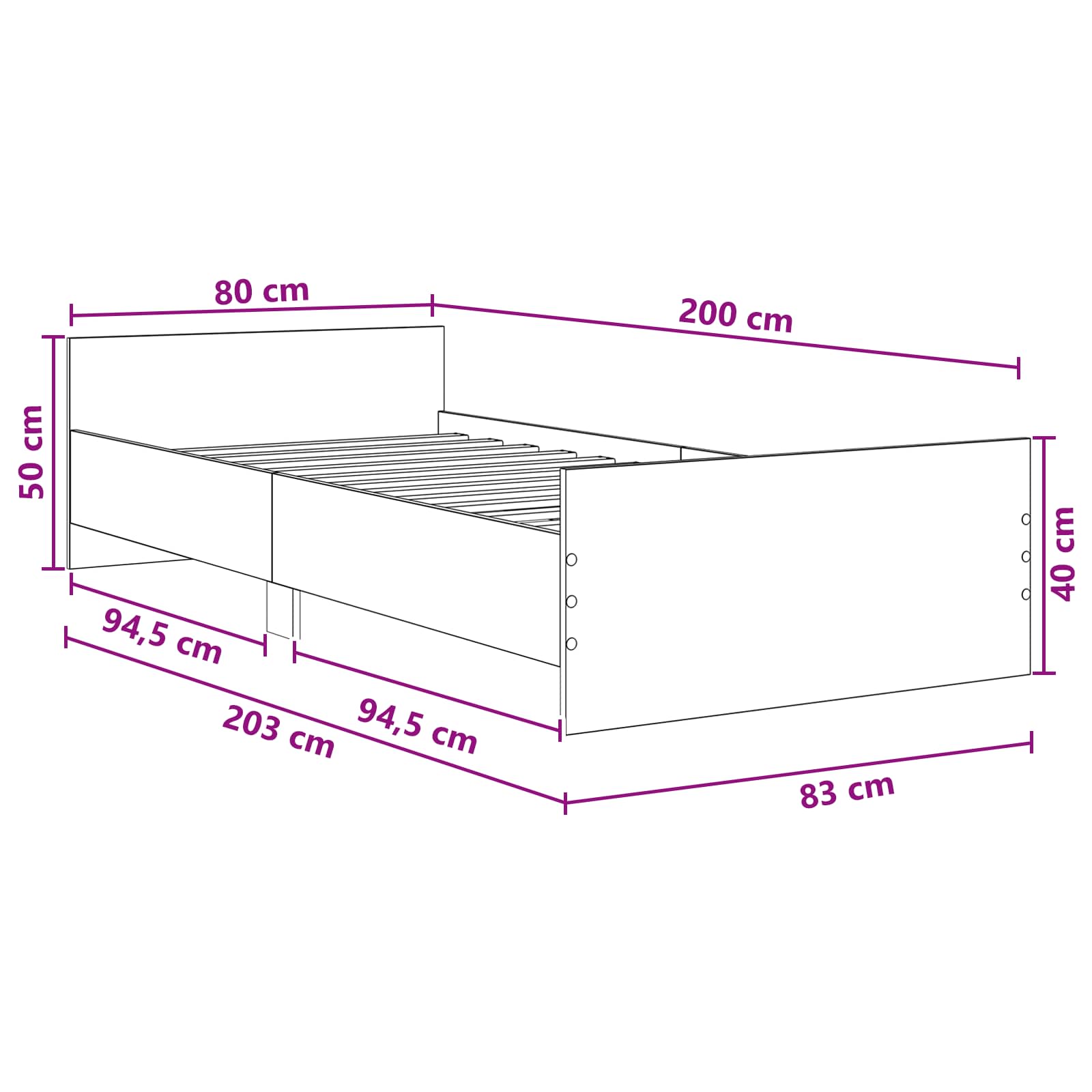 Okvir kreveta s uzglavljem Crni hrast 80 x 200 cm