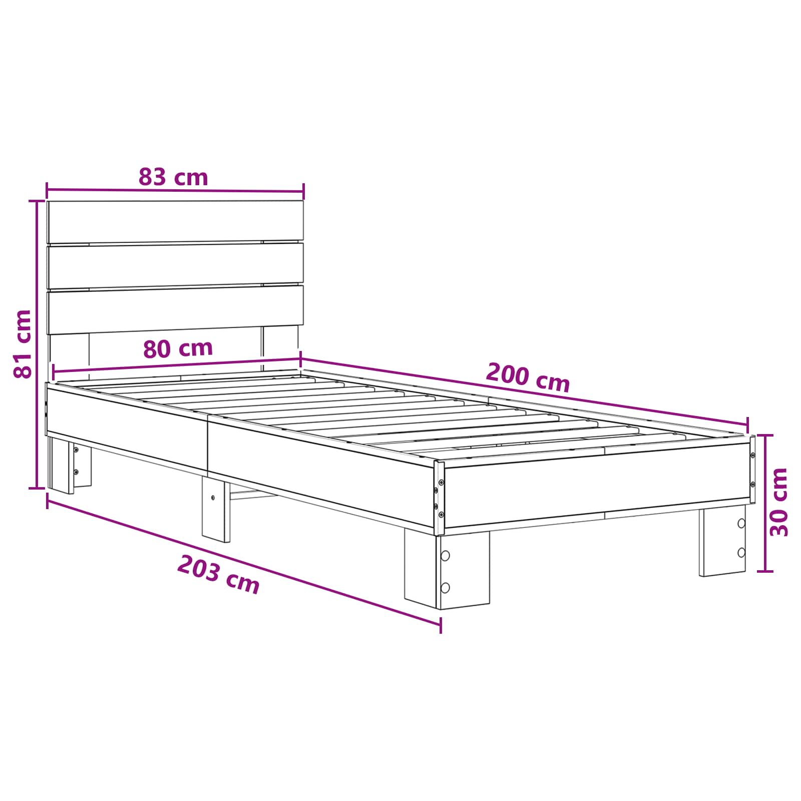 Okvir kreveta s uzglavljem Staro drvo 80 x 200 cm