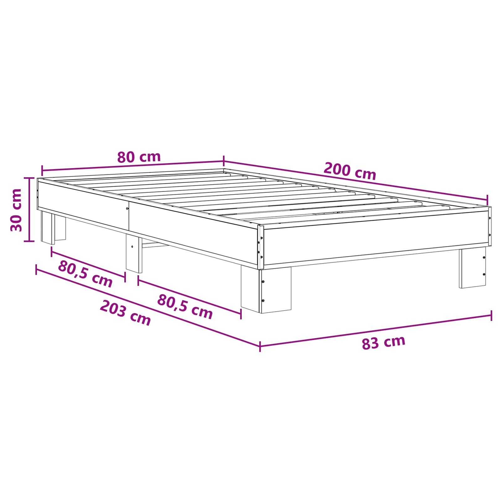 Krevetna konstrukcija Dimni hrast 80 x 200 cm Konstruirano drvo