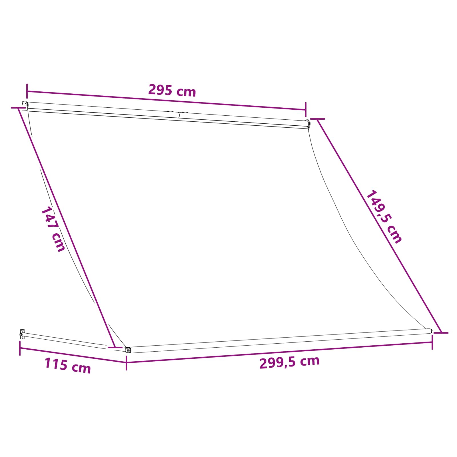 Nadstrešnica Crna 300 x 150 cm 180 g / m² poliester s PU premazom
