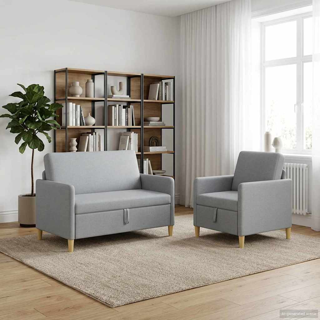 Set sofe s pohranom 2 pcs Svjetlosiva Poliester