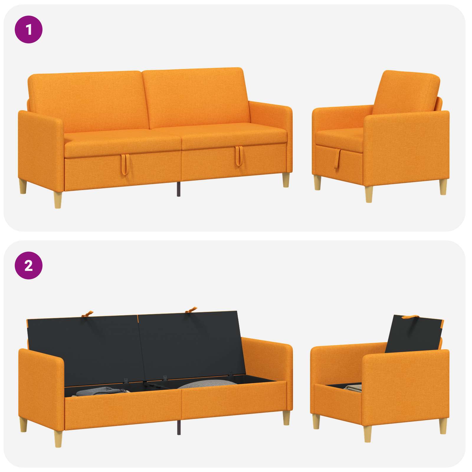 Set sofe s pohranom 2 pcs Tamno žuta Poliester