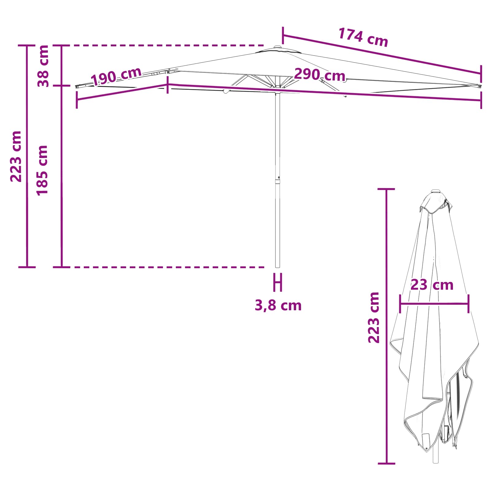 Vrtni suncobran 200 x 300 cm Poliester Pravokutni Antracit