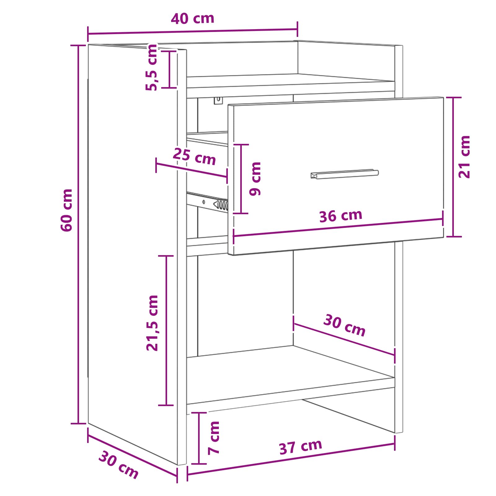 Noćni ormarići Crni hrast 40 x 36 x 60 cm Konstruirano drvo
