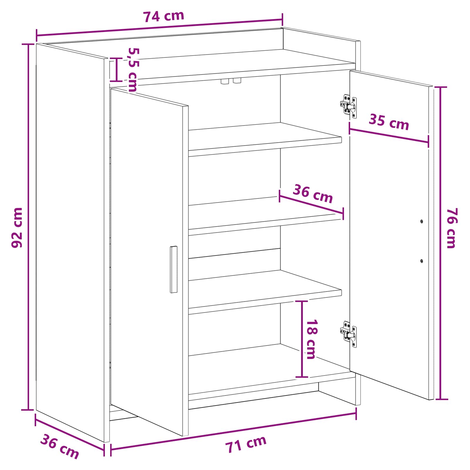 Ormar za cipele s pohranom Betonska siva 73,5 x 36 x 92 cm