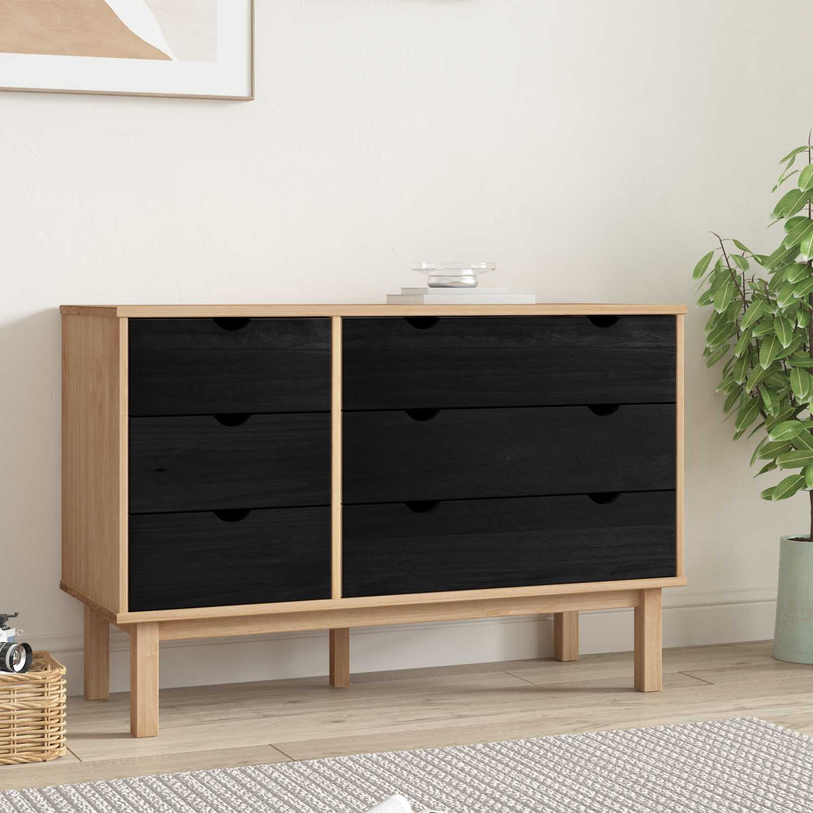 Ormar s ladicama OTTA Crna 111 x 43 x 73,5 cm Masivna borovina
