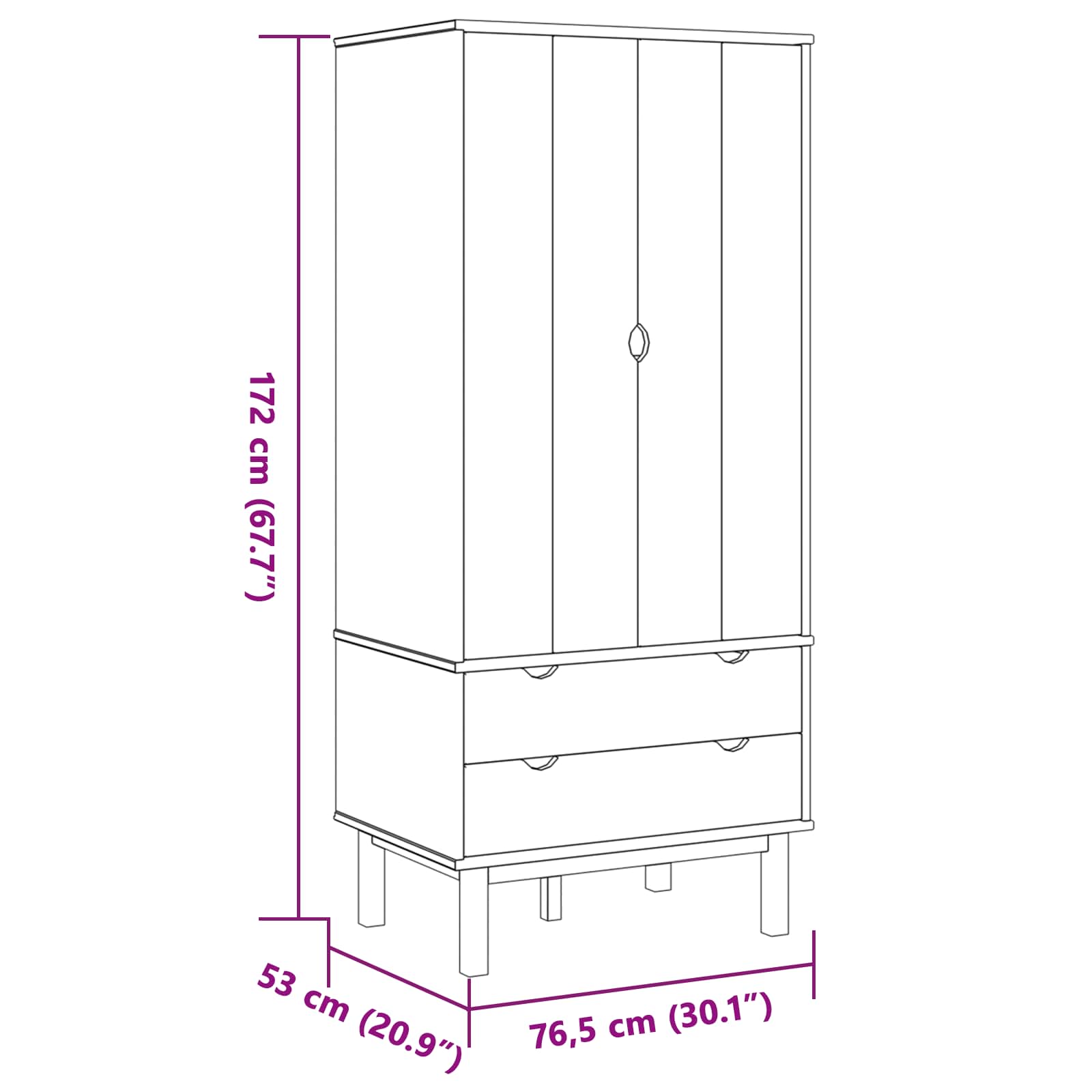Ormarić s vratima OTTA Crna 76,5 x 53 x 172 cm Masivna borovina