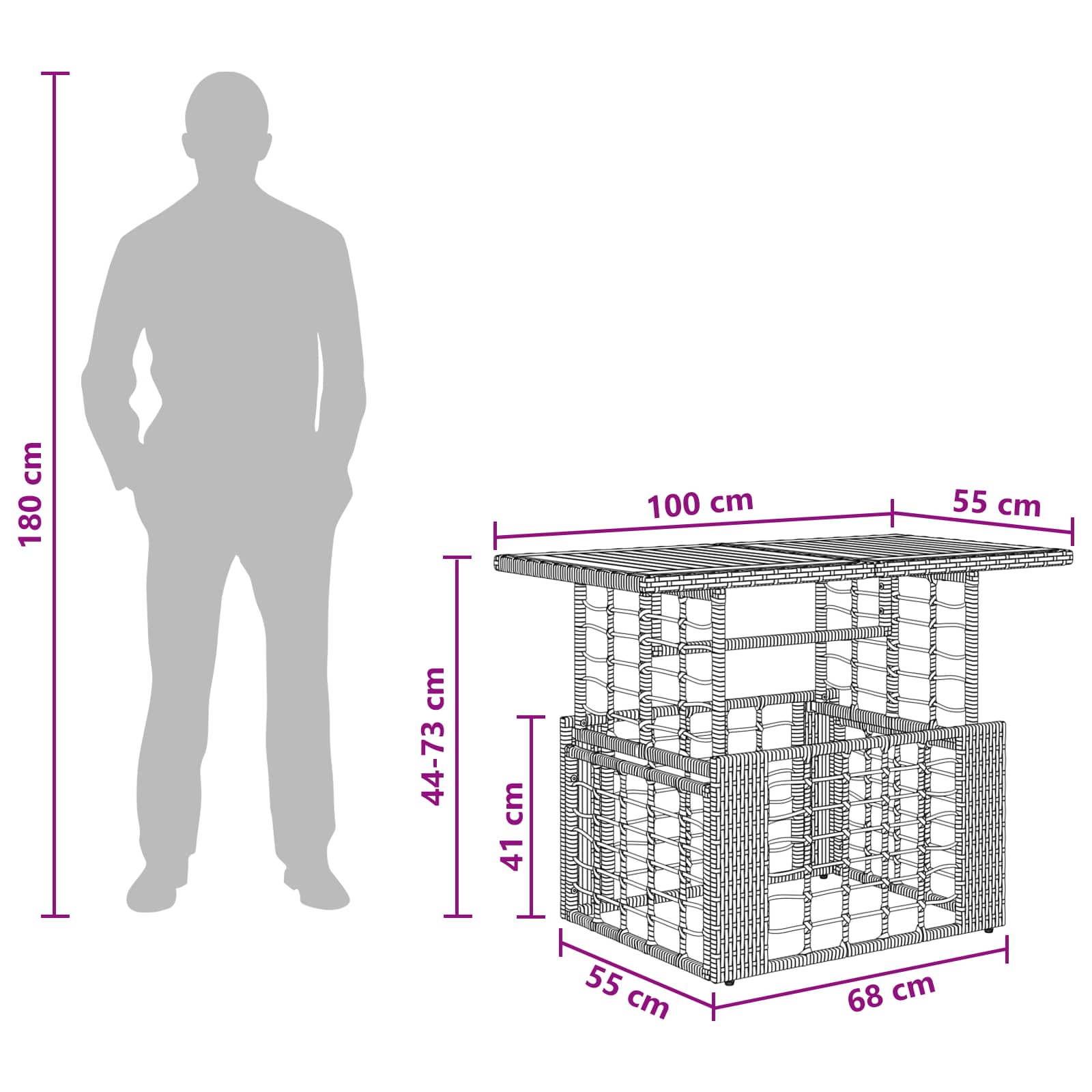 Stol za vrt Crna i prirodna 100 x 55 x 37 cm PE Rattan i Staklo
