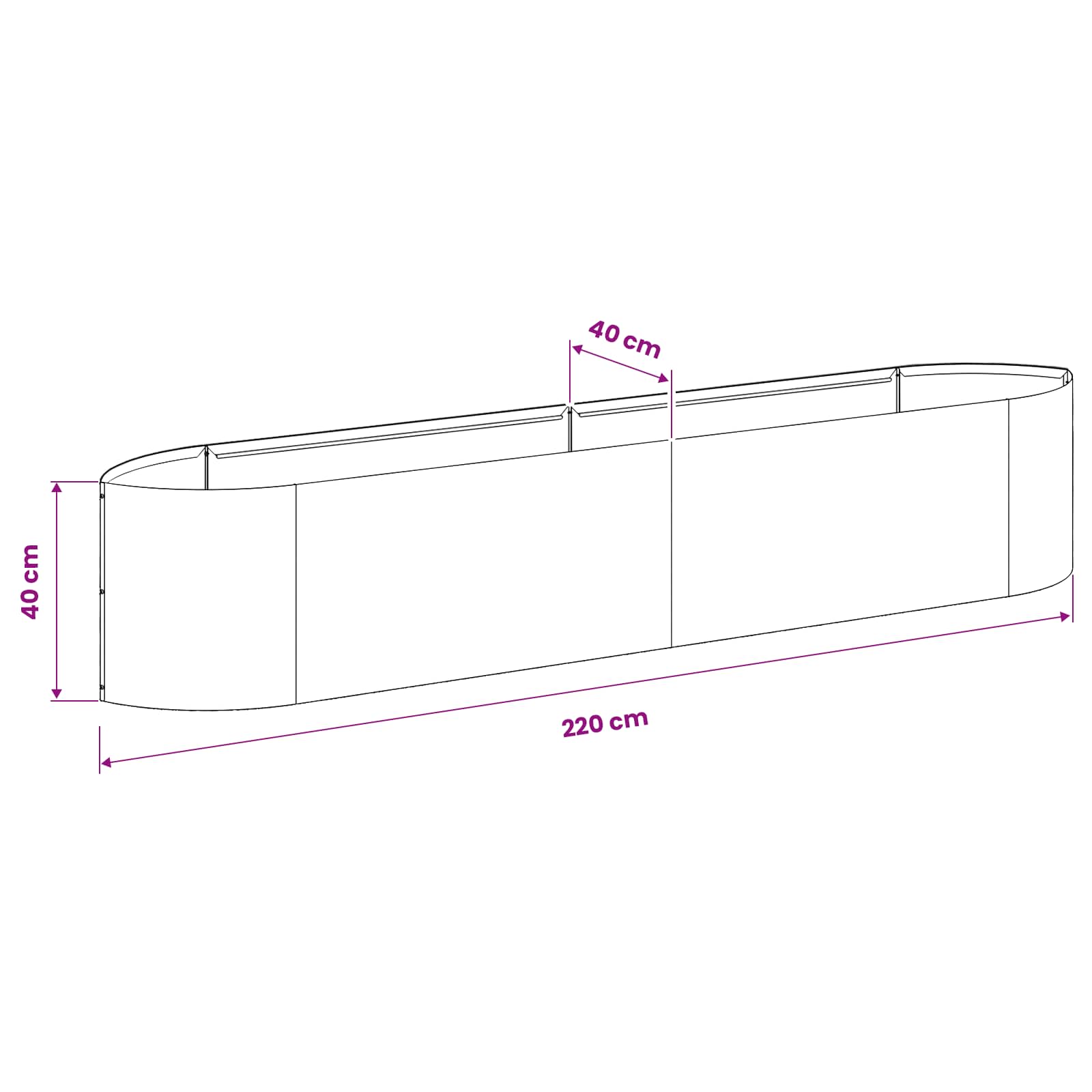 Povišeni vrtni krevet Nehrđajući čelik 220 x 40 x 40 cm Čelik