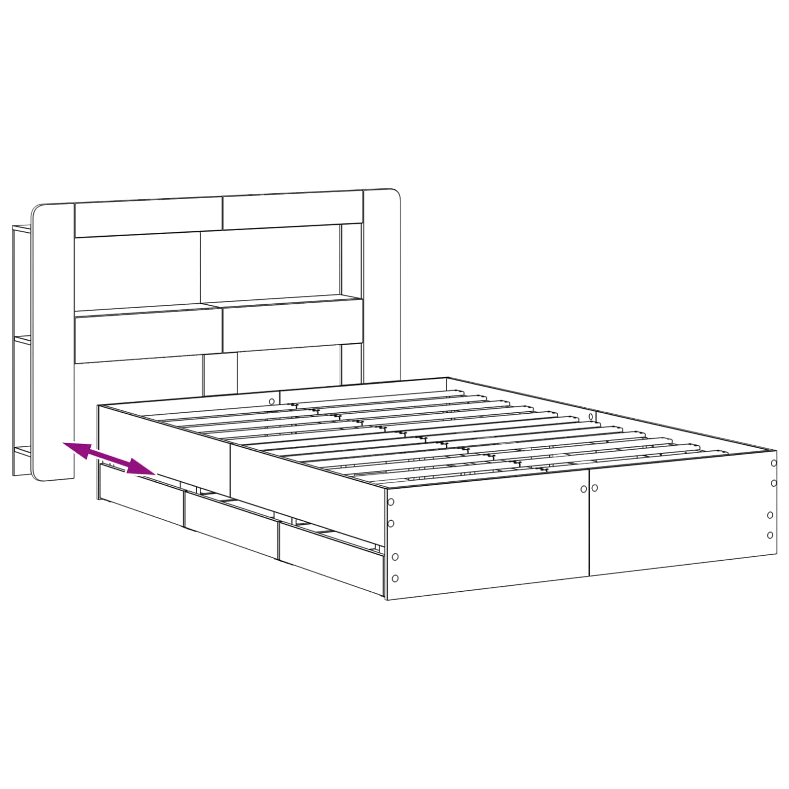 Okvir kreveta s pohranom Crna 160 x 200 cm Konstruirano drvo