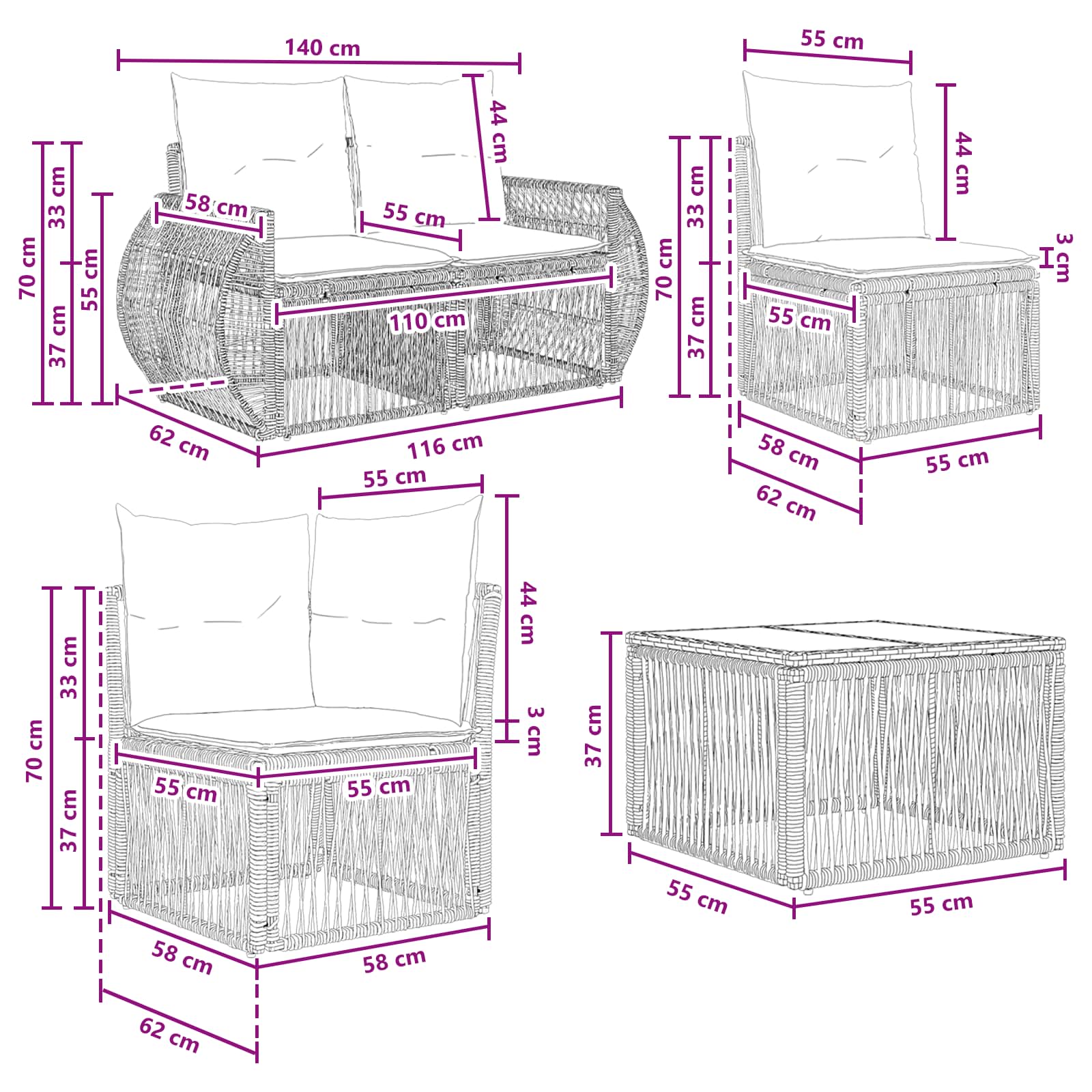 Sjedeća garnitura za vrt 10 pcs Bež i krem bijela poliratan
