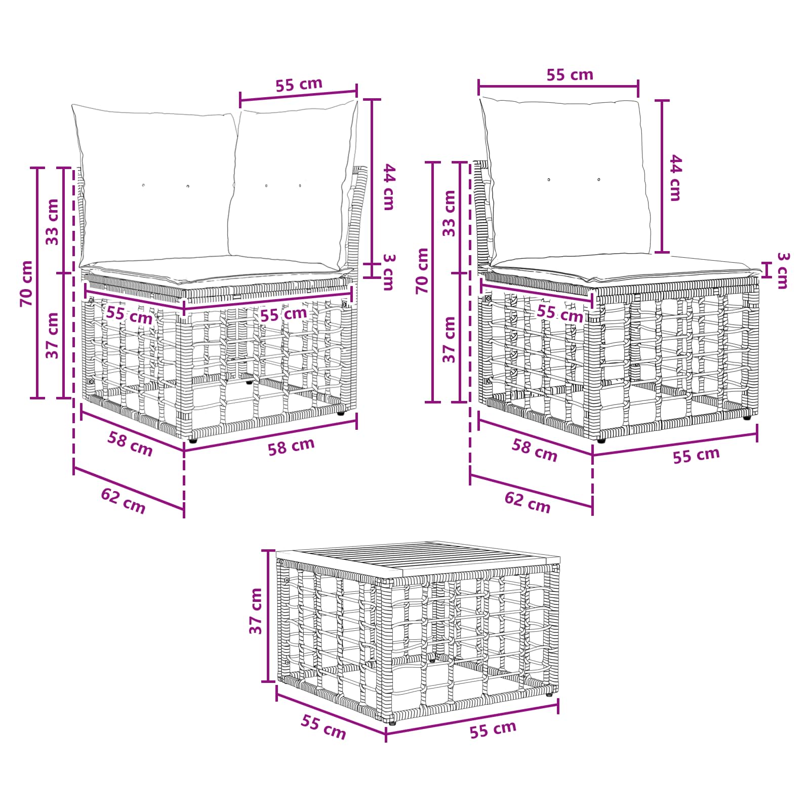 Set vanjskih sofa 14 pcs Crna i tamno siva Poliester