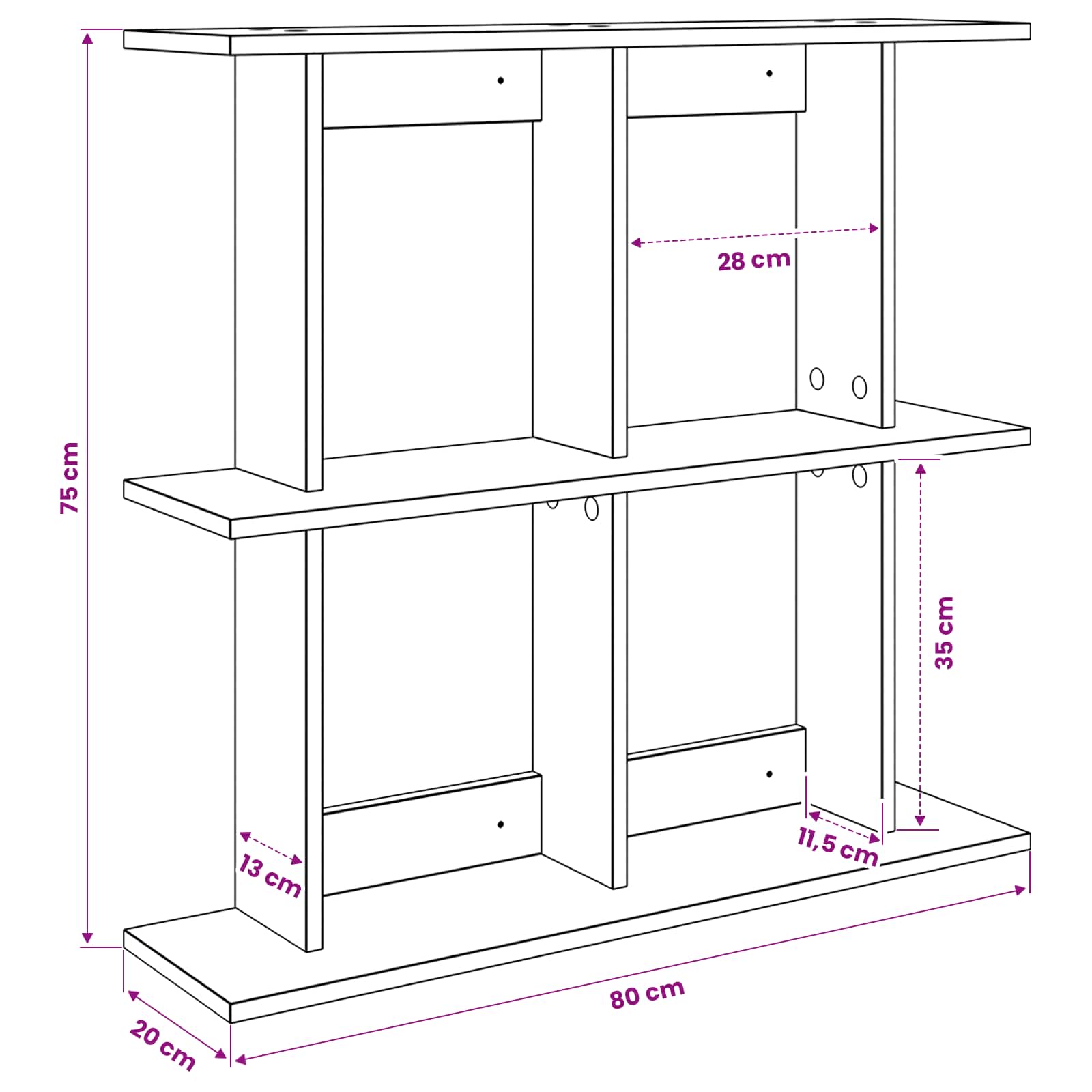 Polica na zidu Zidna montaža Crna 80 x 20 x 75 cm