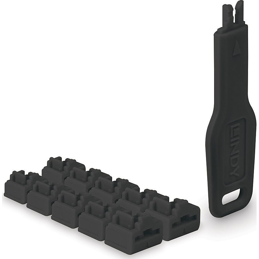 Lindy 47891 blokator priključka Blokator priključka + ključ RJ-45 Crno Akrilonitril butadien stiren (ABS) 10 kom