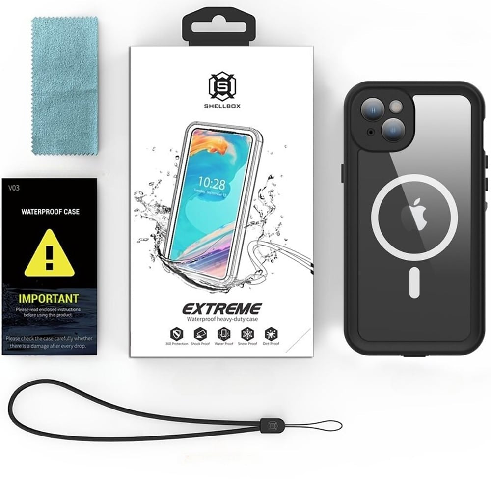 ShellBox – Vodootporna IP68 360° MagSafe maska za iPhone 15 Plus – Crna
