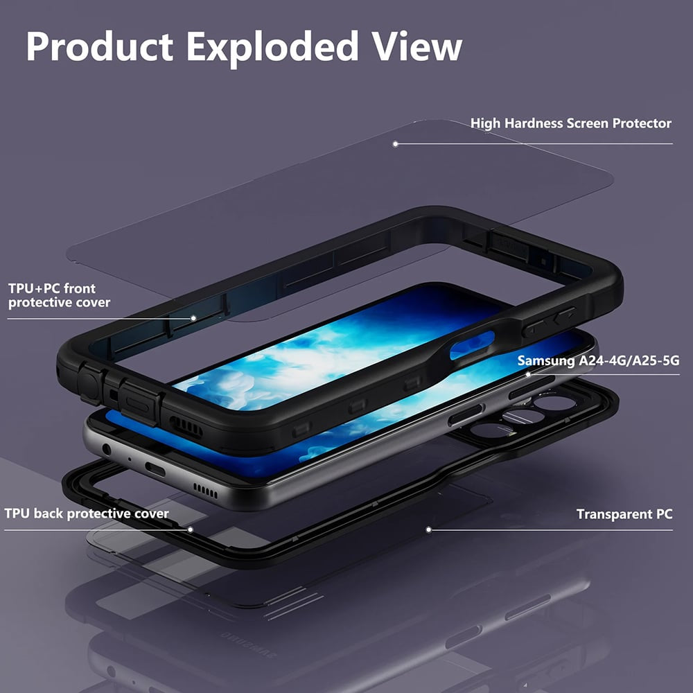ShellBox – Vodootporna IP68 360° maska za Samsung Galaxy A25 5G – Crna