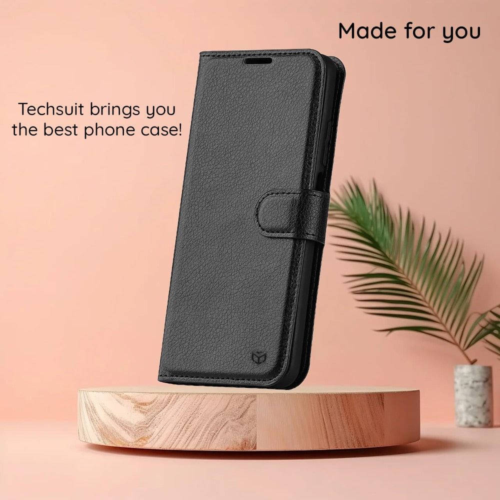 Techsuit - Leather Folio preklopna wallet maska za Honor 90 Lite - crna