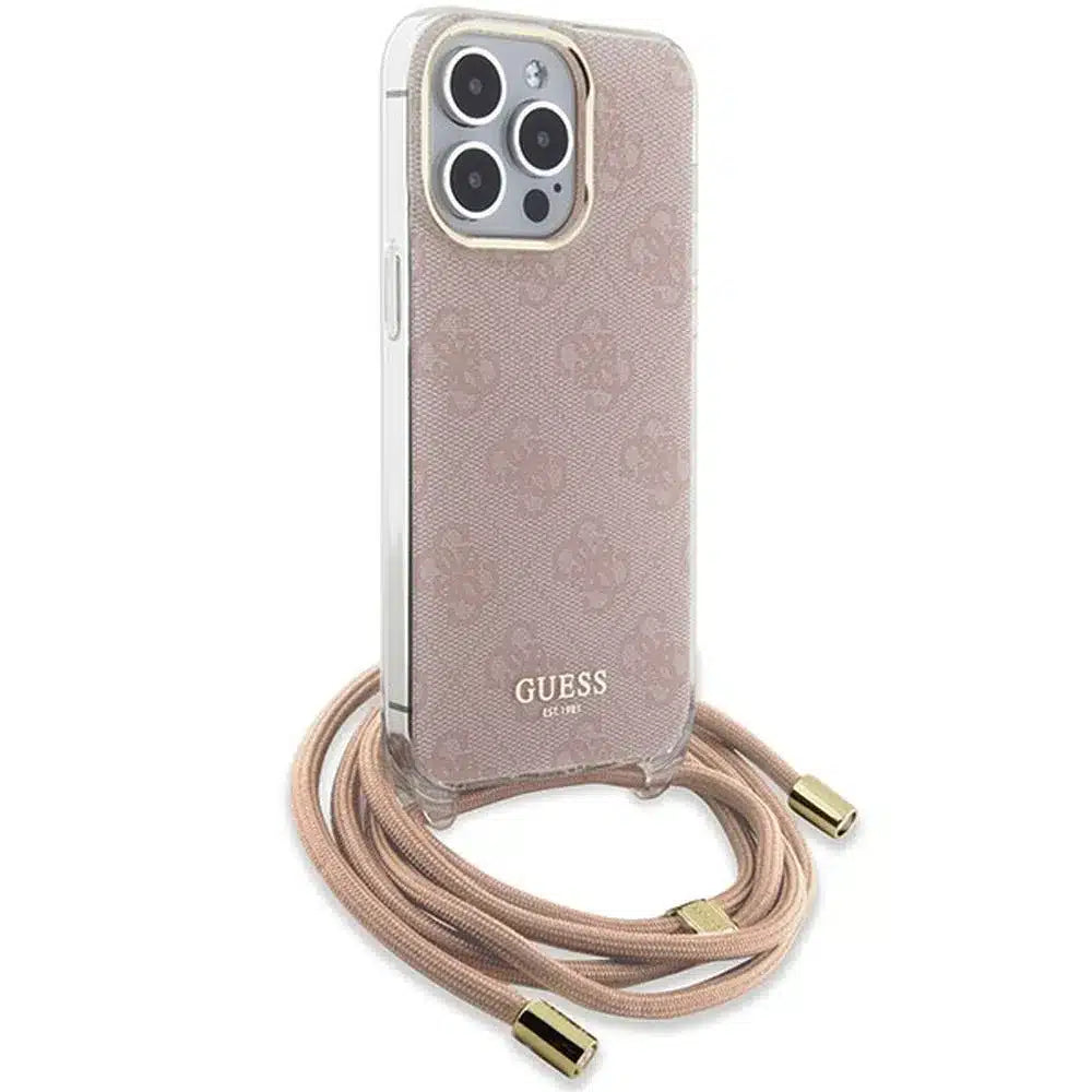 Originalna GUESS Hardcase GUHCP15LHC4SEP torbica za iPhone 15 Pro (Crossbody Cord 4G Print / pink)