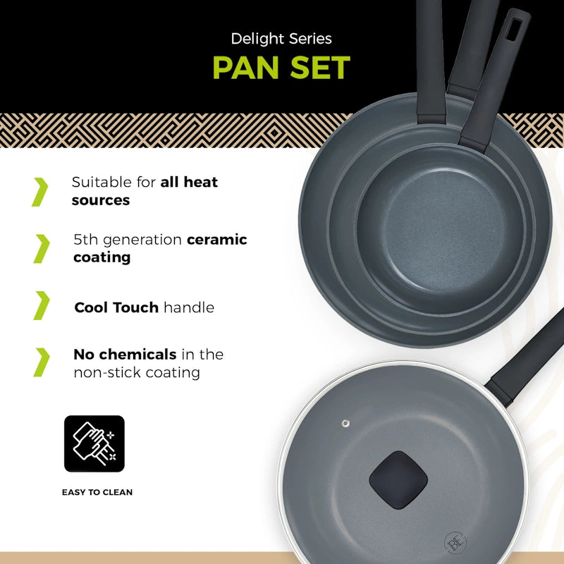 BE Living Set 3 tave 20-24-28 cm + wok s poklopcem 28 cm Delight Black